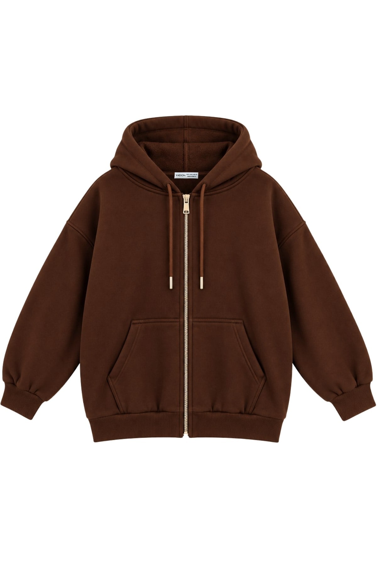 1048 Kadın Fermuarlı Kapüşonlu Kanguru Cepli 3 İplik Pamuklu Sweatshirt Kahverengi · 2
