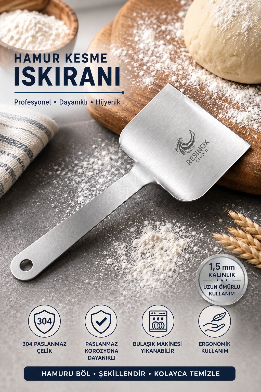 304 Paslanmaz Çelik Hamur Kesici Spatula