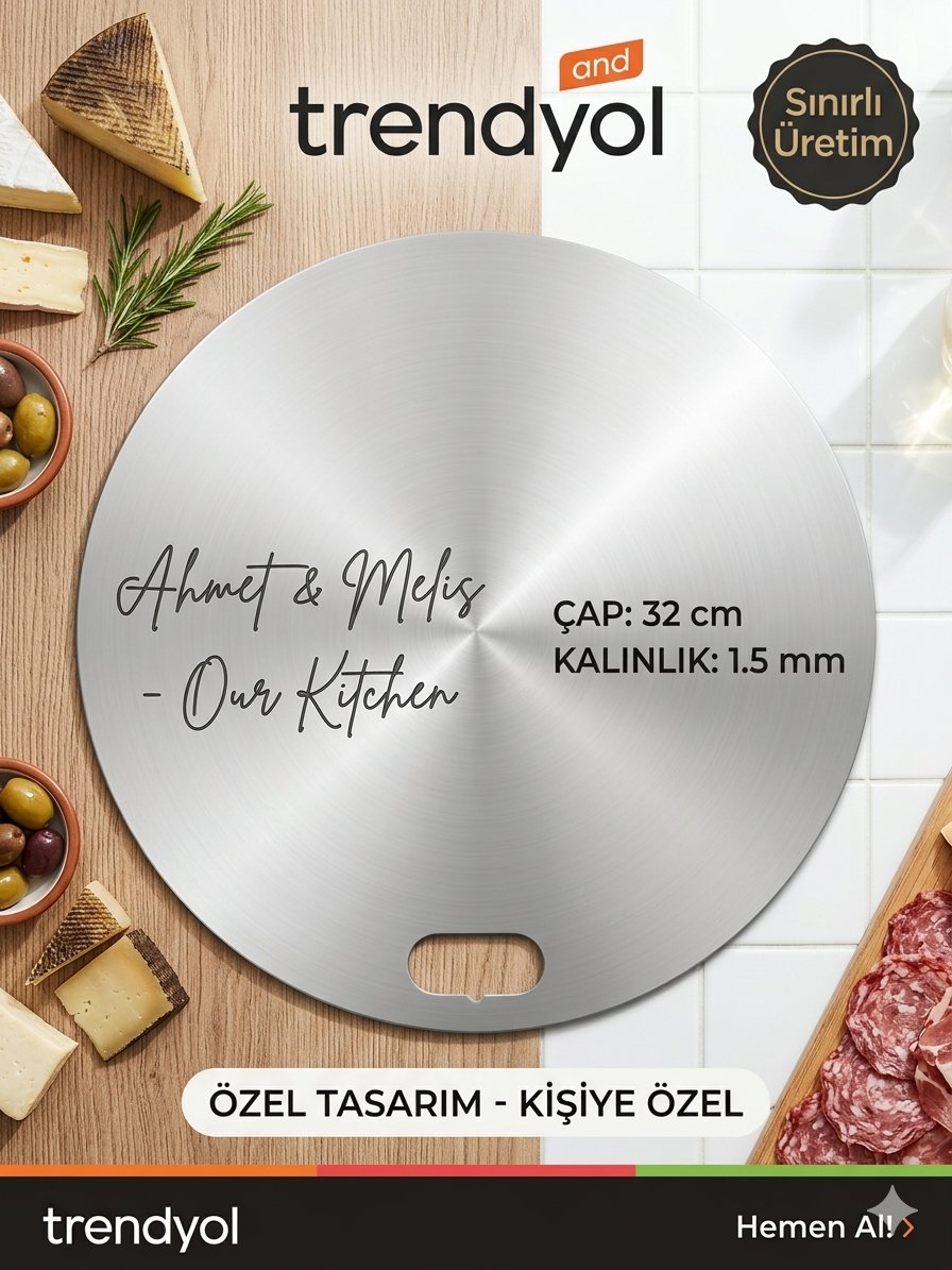 32 cm 304 Paslanmaz Çelik Kesme Tahtası | Gerçek 304 Krom | ResinoxStudio