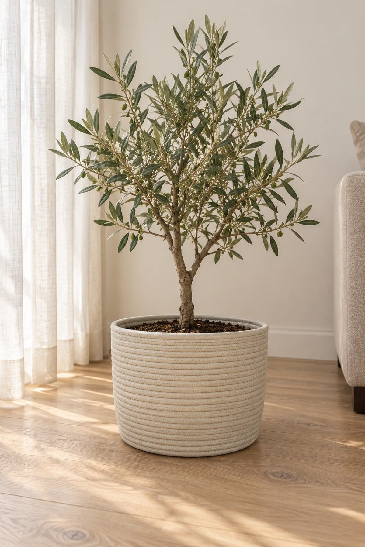 Namteks Dekoratif Örgü Saksı Sepeti 25x23 cm – Bej