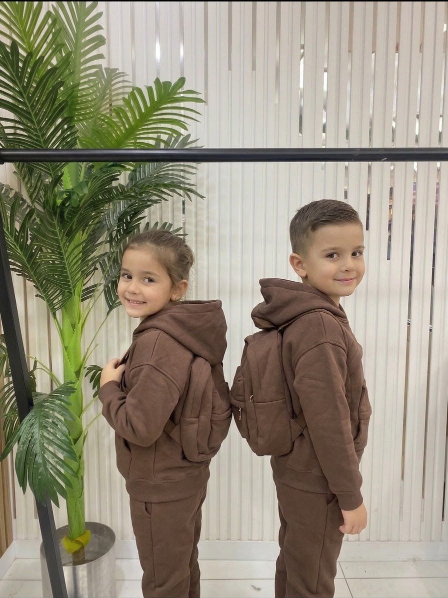 Kendinden Çantalı Unisex Çocuk Hırka- Kahverengi