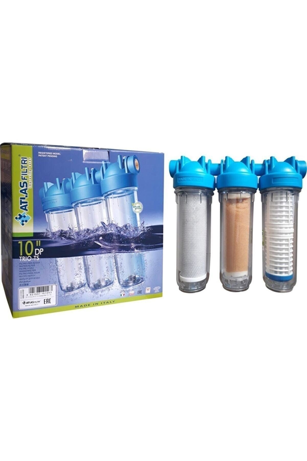 Atlas 10'' Housinğ 3'lü Su Arıtma Filtresi Set 3/4'' Bağlantılı