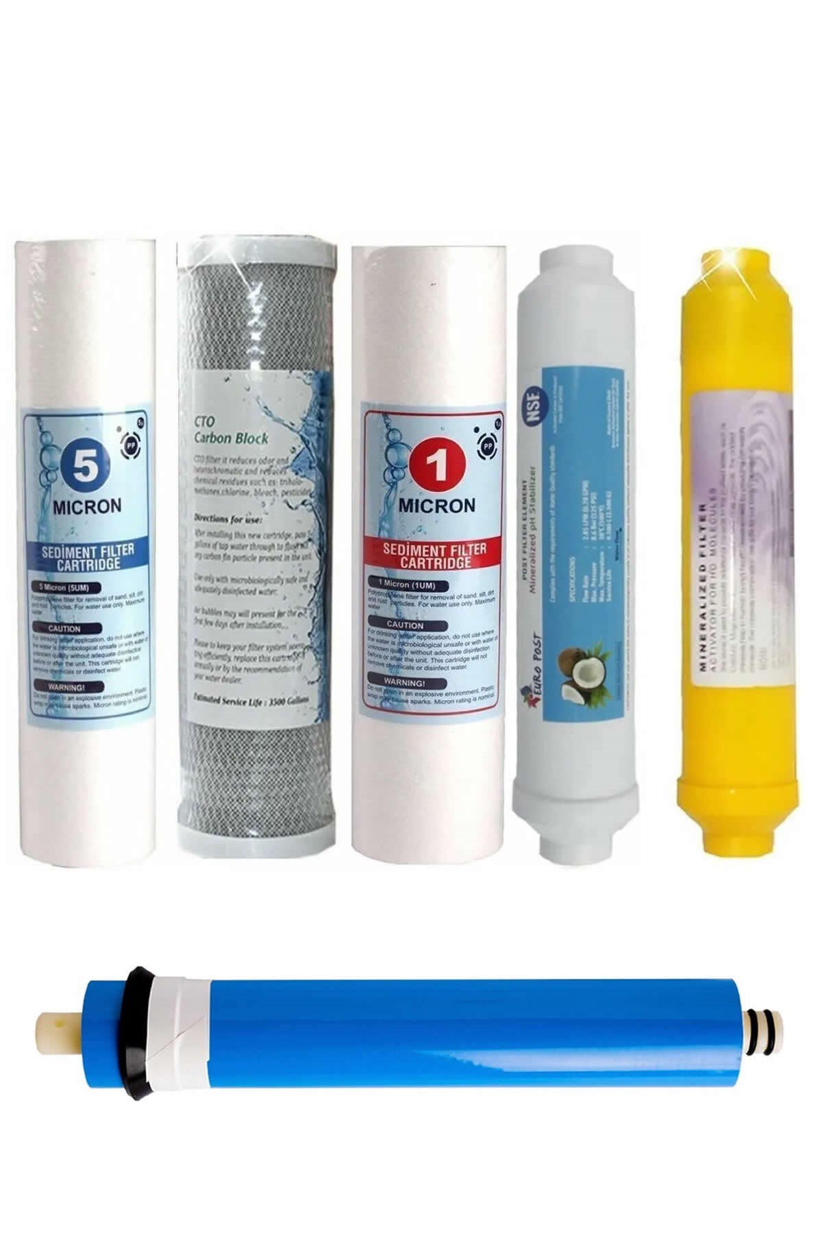Reverse Osmosis Açık Su Arıtma Cihazı 6 Aşamalı Mineralli Filtre Set