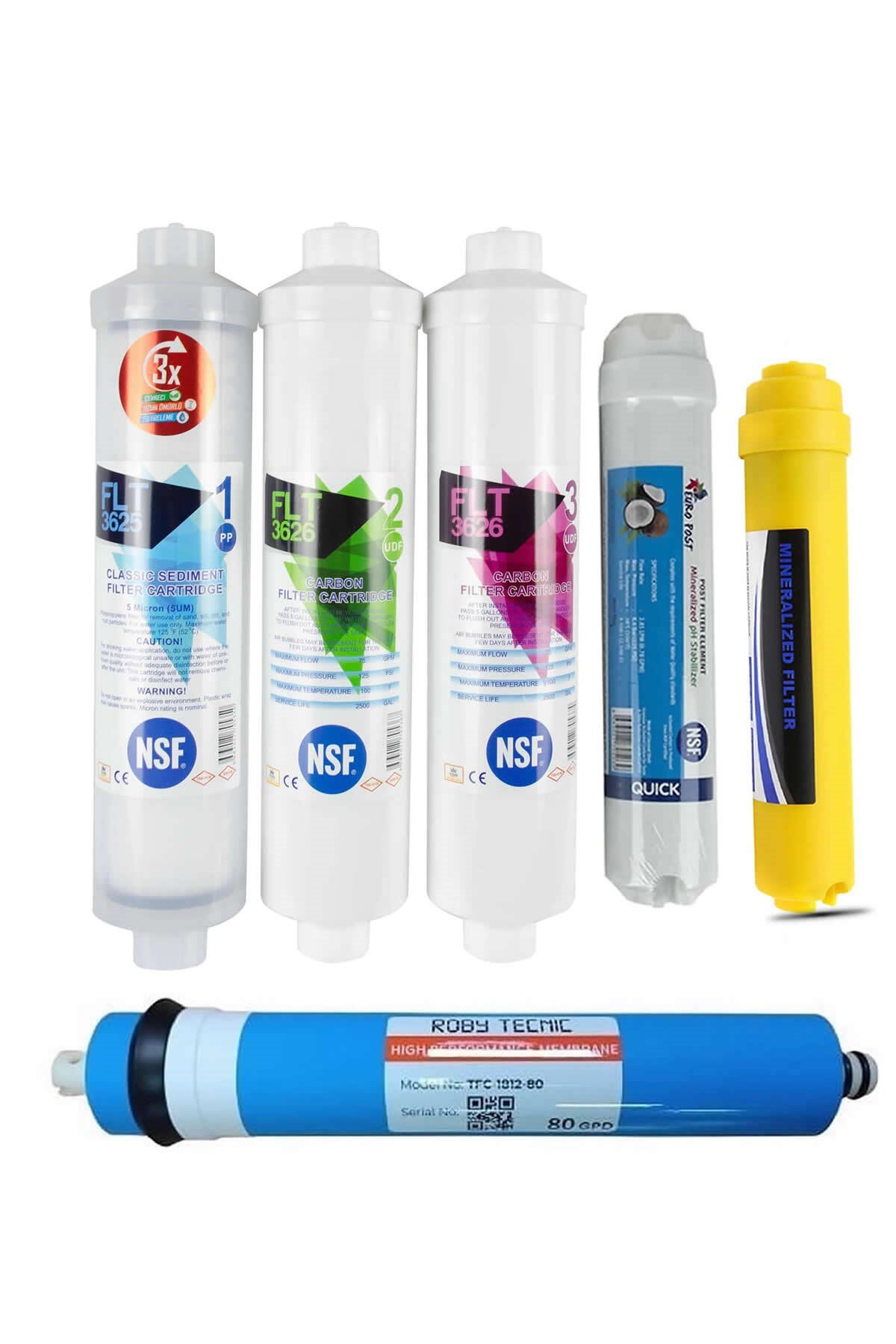Su Arıtma Cihazı Filtresi Cruze Membranlı 80 GPD NSF Onaylı 6'lı Filtre Seti