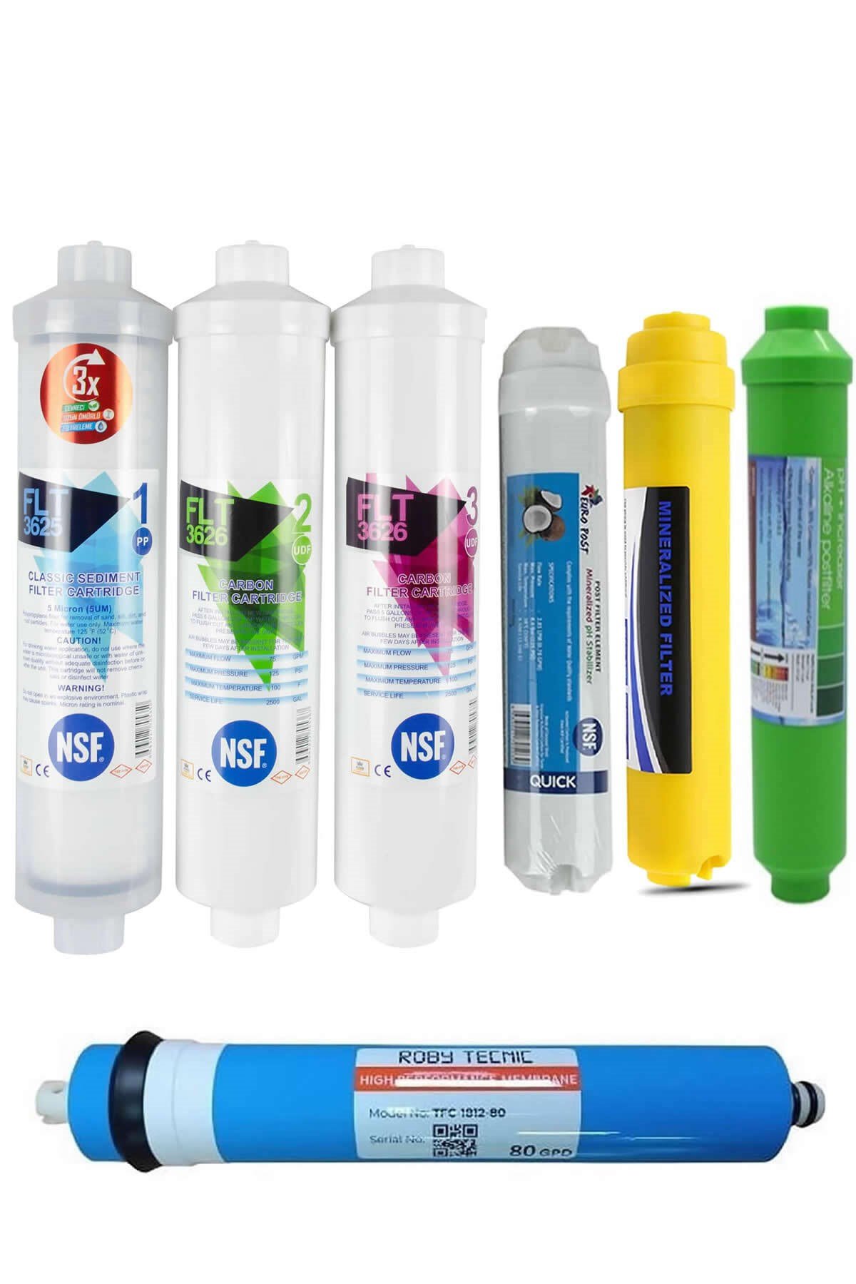 Su Arıtma Cihazı Filtresi Cruze Membranlı 80 GPD NSF Onaylı 7'lı Filtre Seti