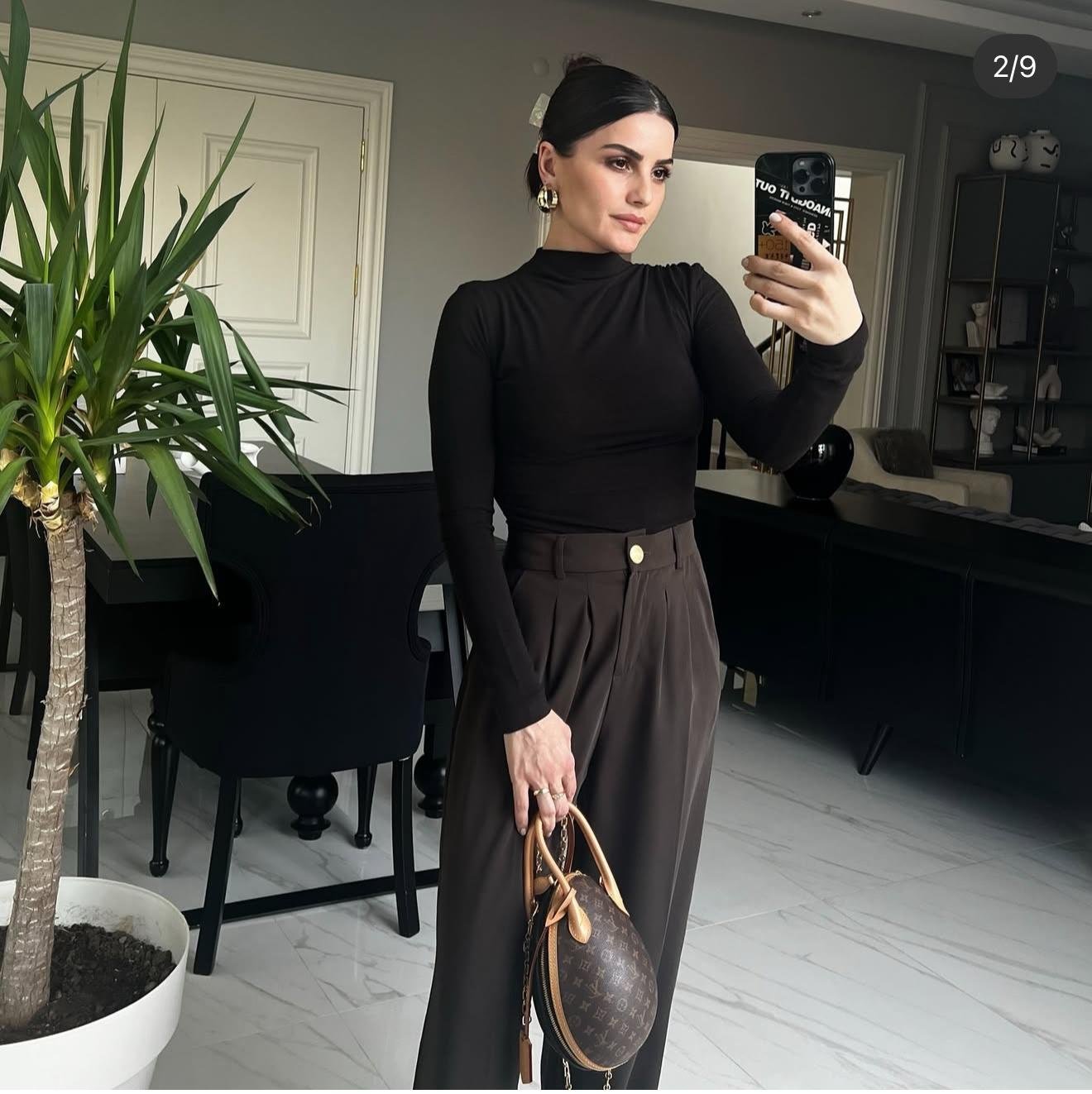 Kahve Gold Düğmeli Pantolon
