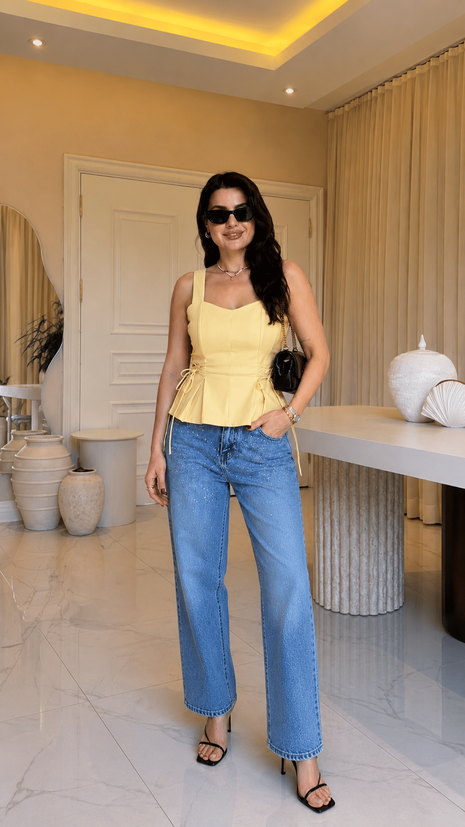 Vera Korsaj Detaylı Bluz-Sarı