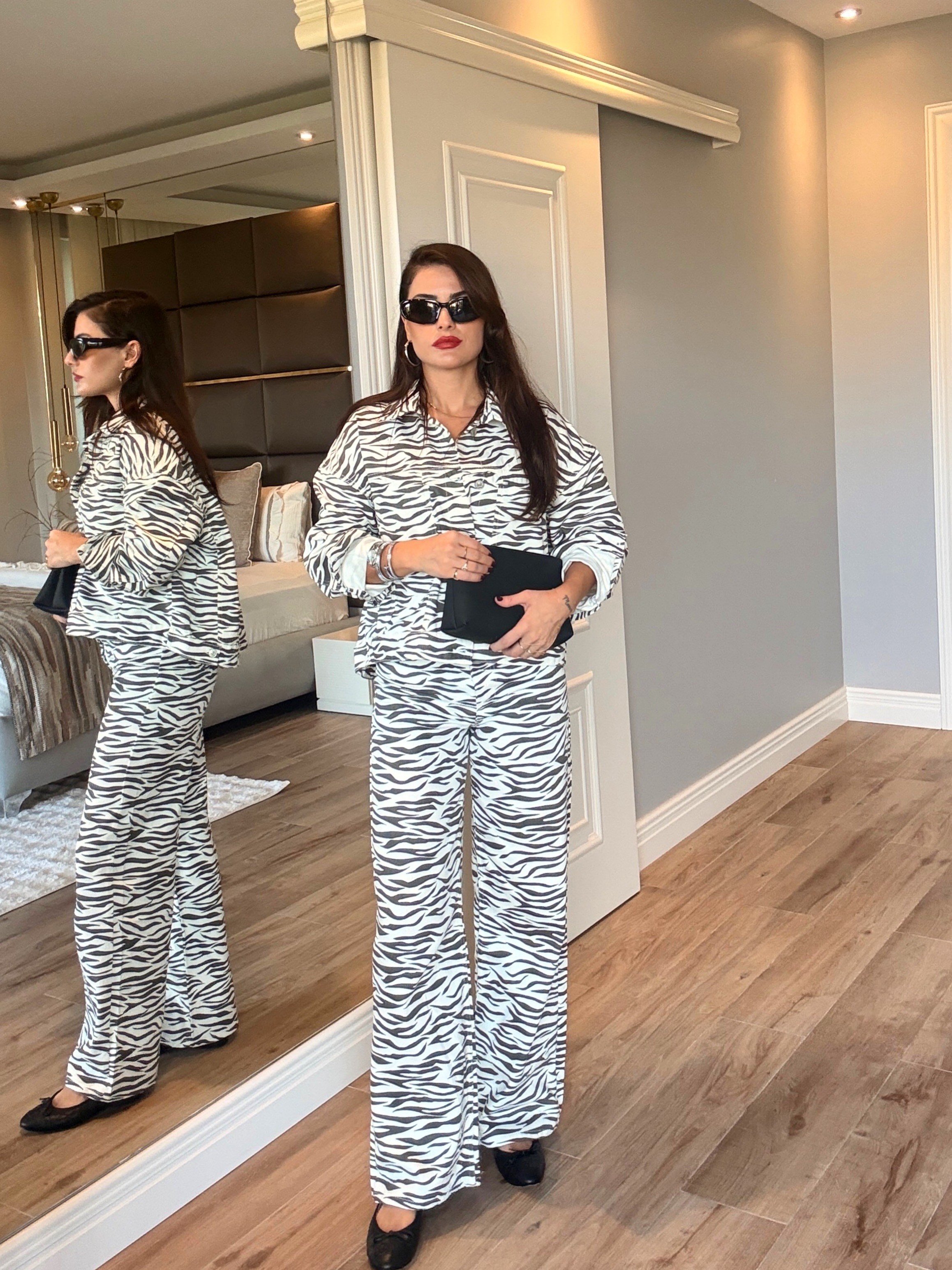 Zebra Desen Denim Takım