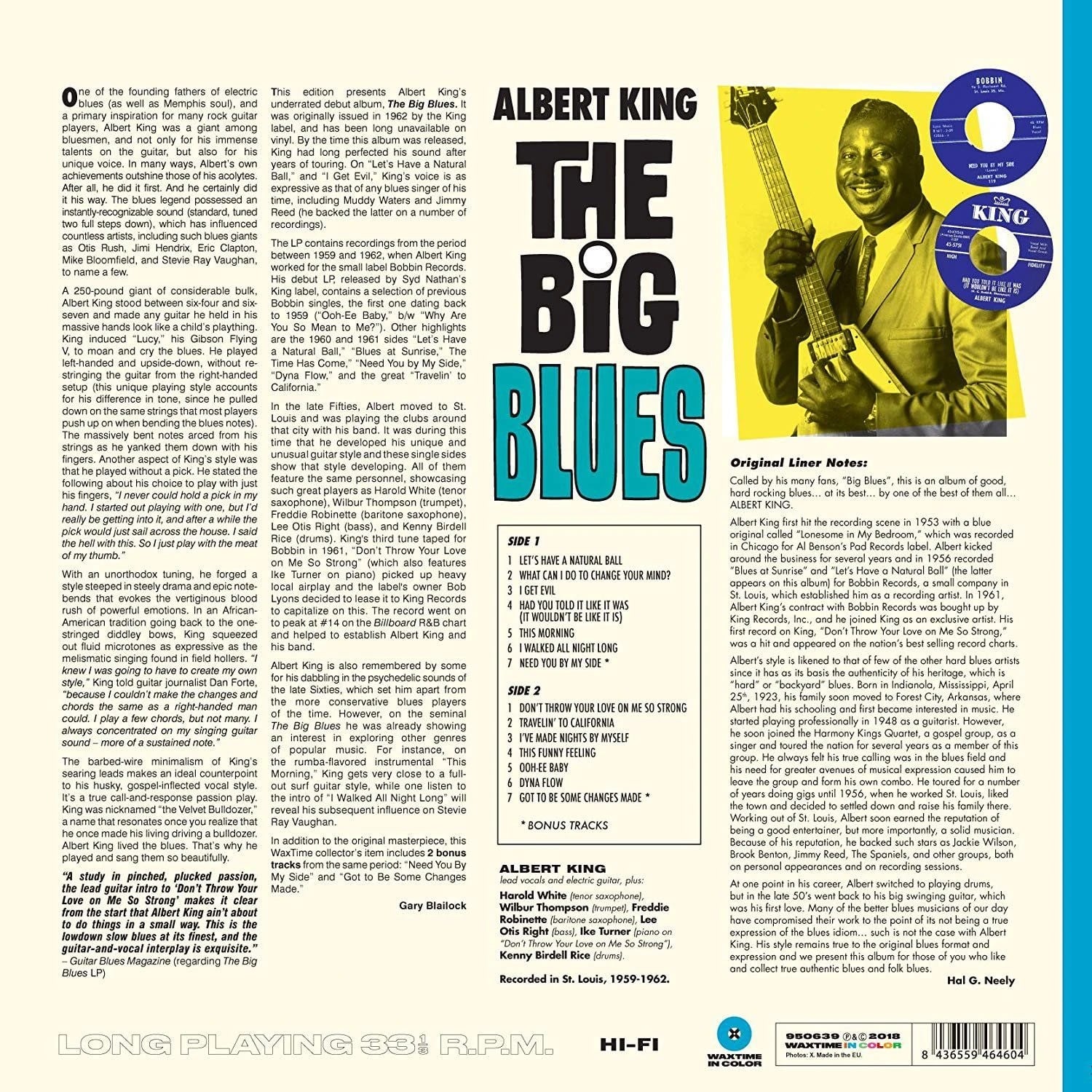 Albert King - The Big Blues + 2 Bonus Tracks! - Limited Edition in Solid Blue Colored Vinyl. - Plak