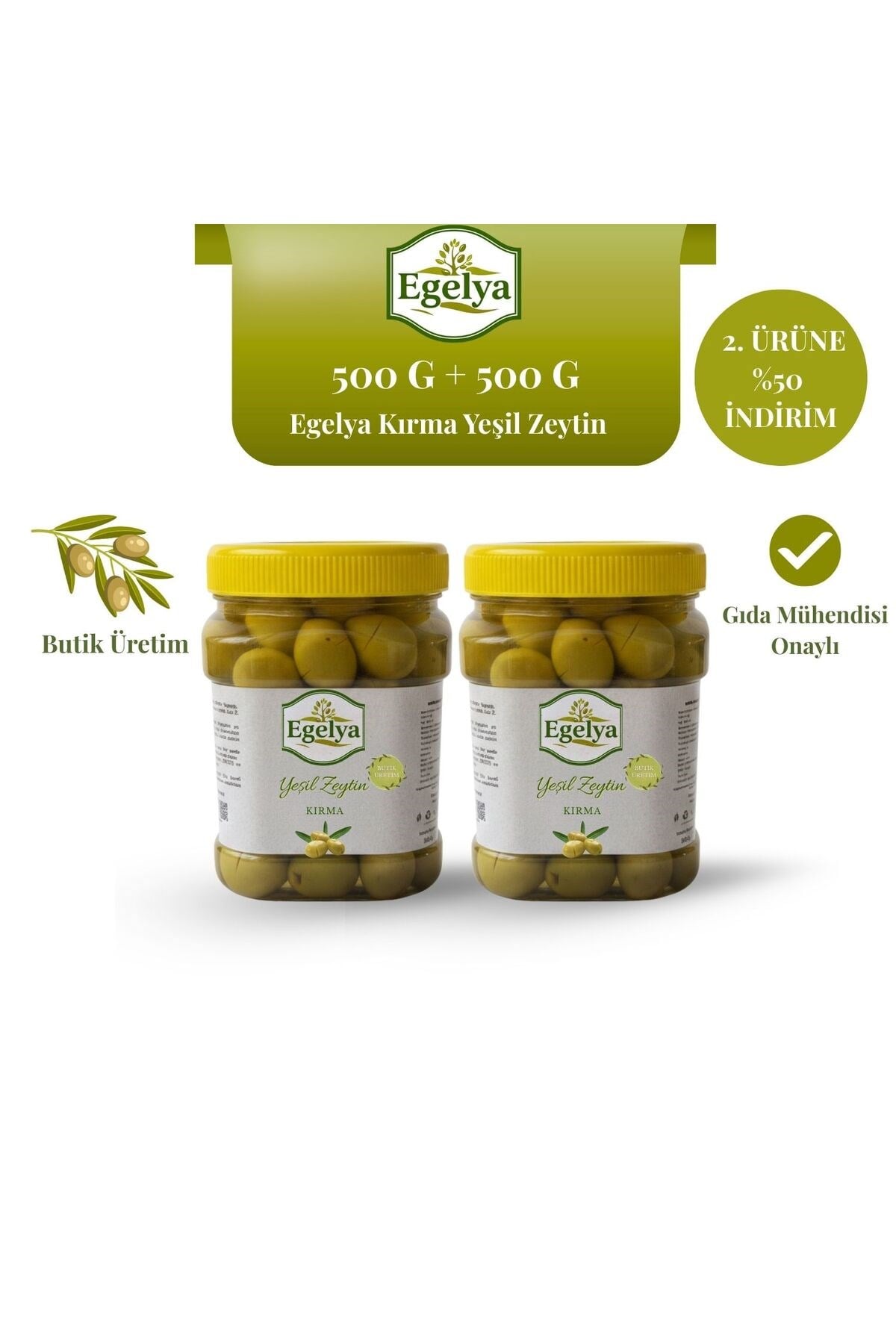 Kırma Yeşil Zeytin 500 G + 500 G Zeytin Paketi | 2. Ürüne Yarı Fiyat, Butik üretim