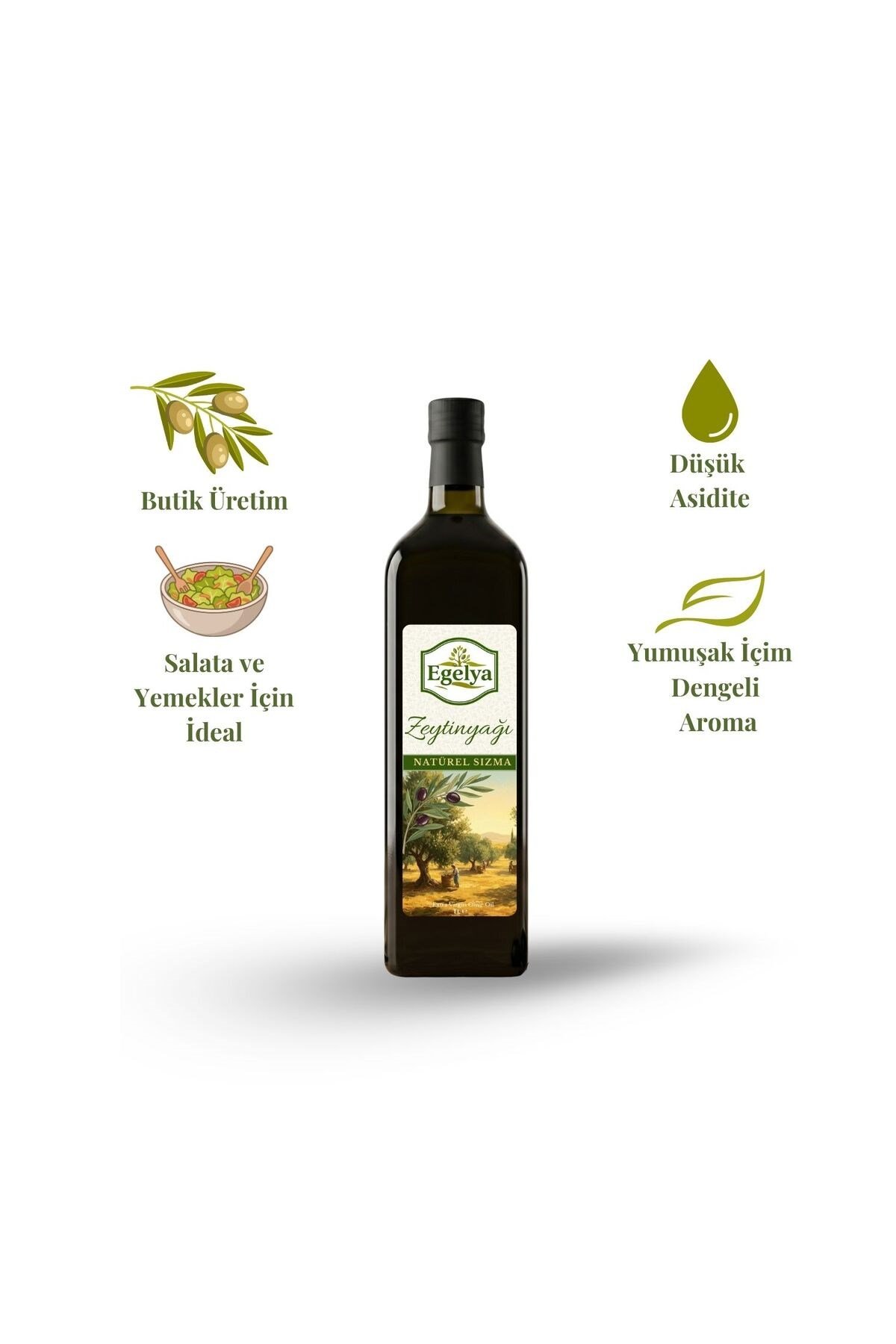 Natürel Sızma Zeytinyağı 1 L + 1 Kg Zeytin Paketi | Düşük Asidite, Yumuşak İçim, Doğal Fermente