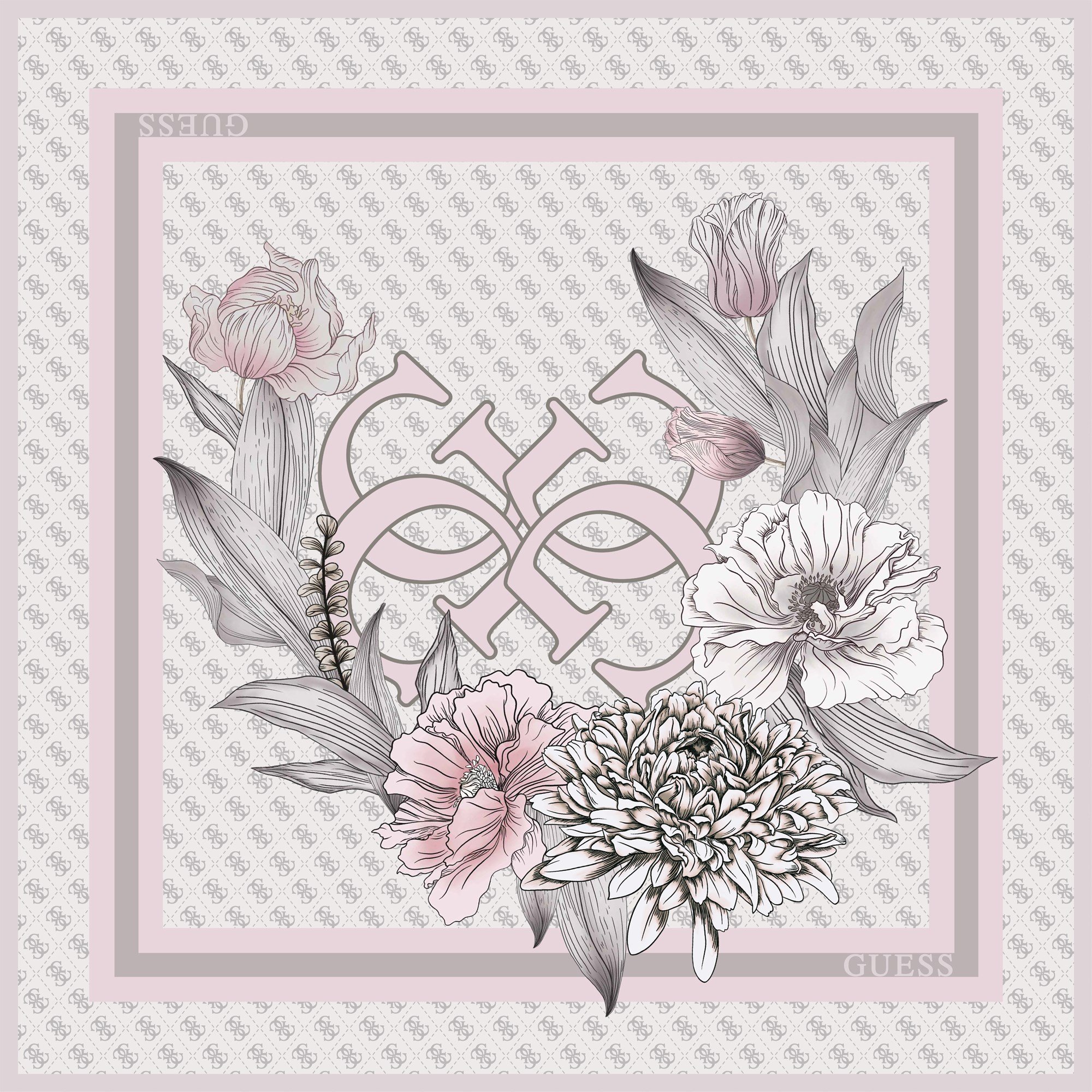 GUESS 4G PATTERN ROSE EŞARP