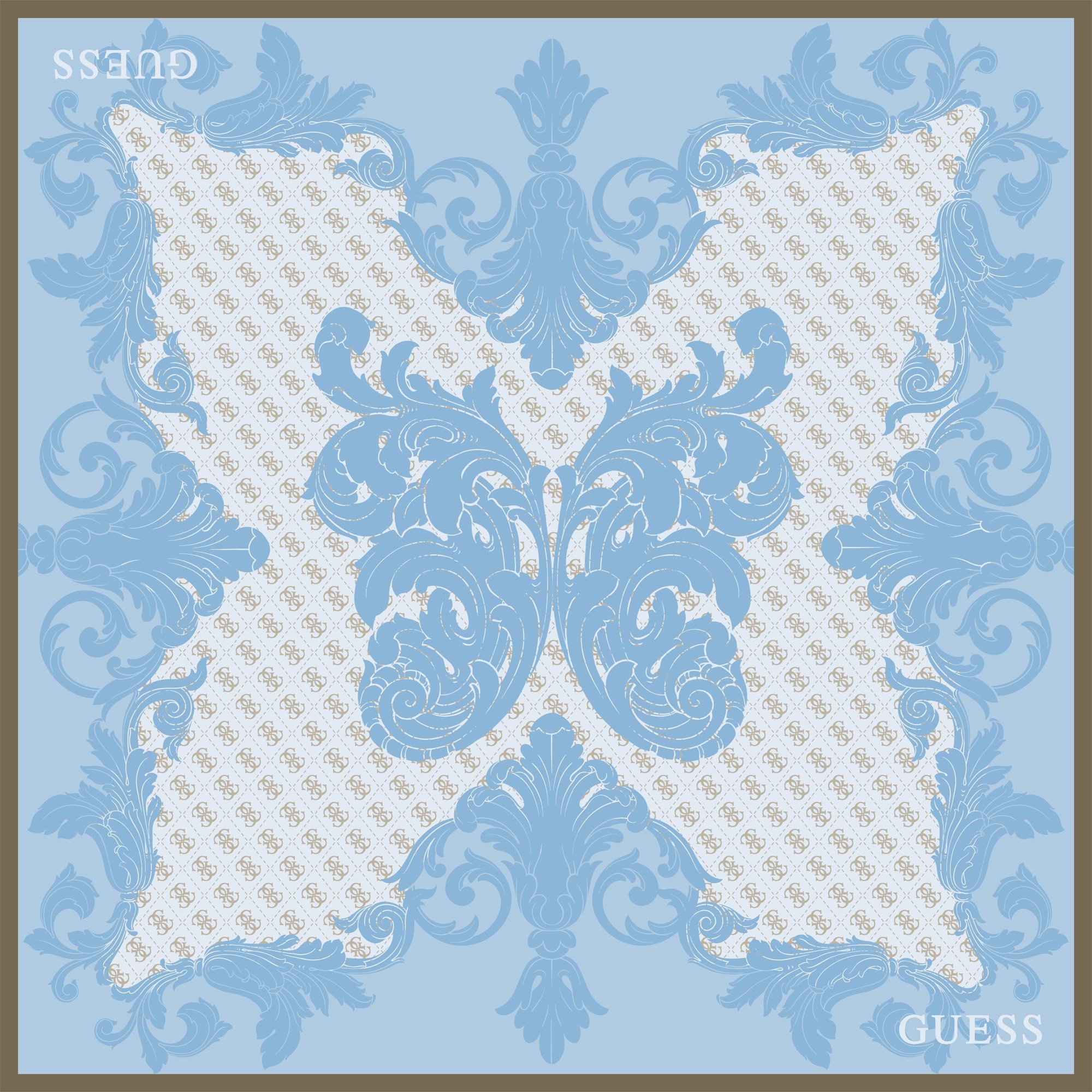 GUESS BAROQUE BUTTERFLY PATTERN LIGHT BLUE EŞARP