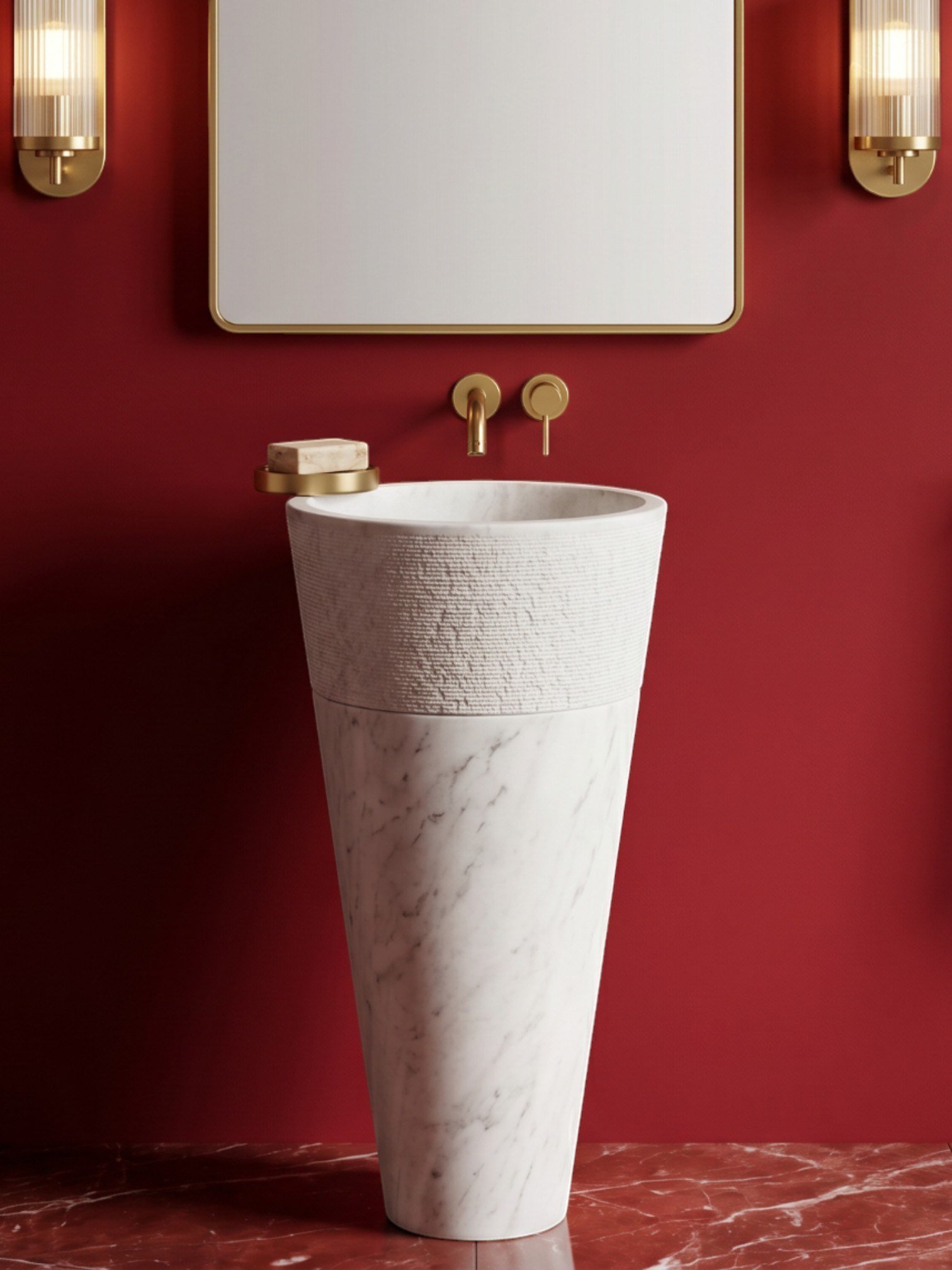 Bianco Carrara Ayaklı Mermer Lavabo - AMSK26020