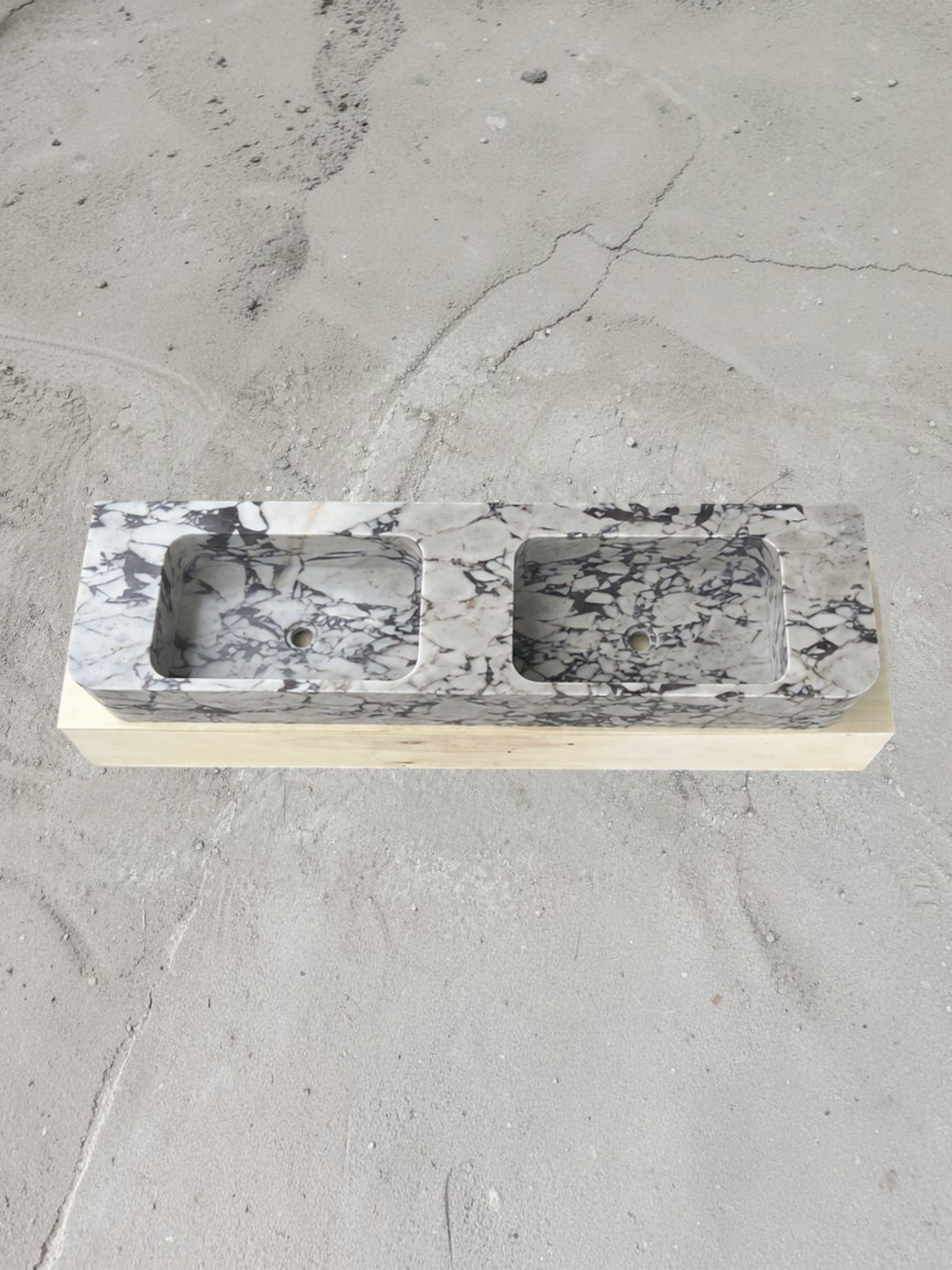 Calacatta Viola Çift Hazneli Mermer Lavabo - AMSK26006