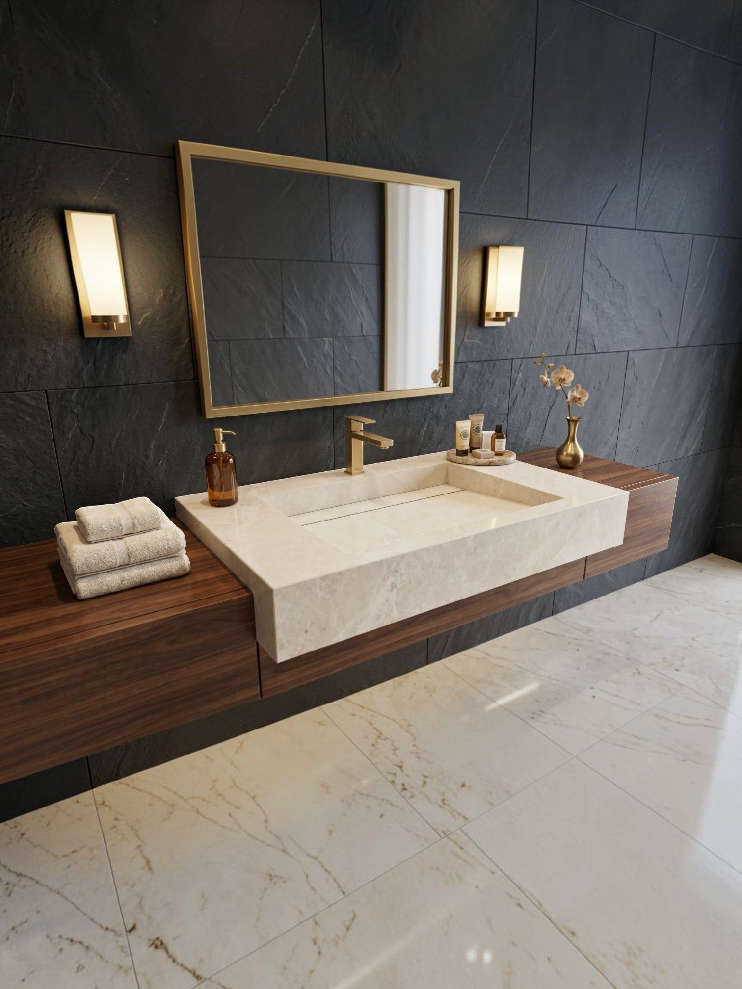 Klasik Traverten Görünümlü Porselen Lavabo - AC26006