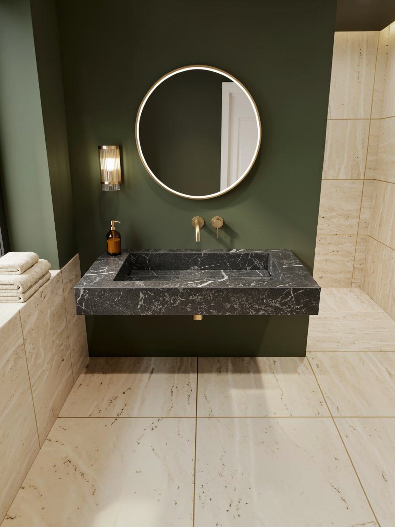 Siyah Mermer Görünümlü Porselen Lavabo - AC26021