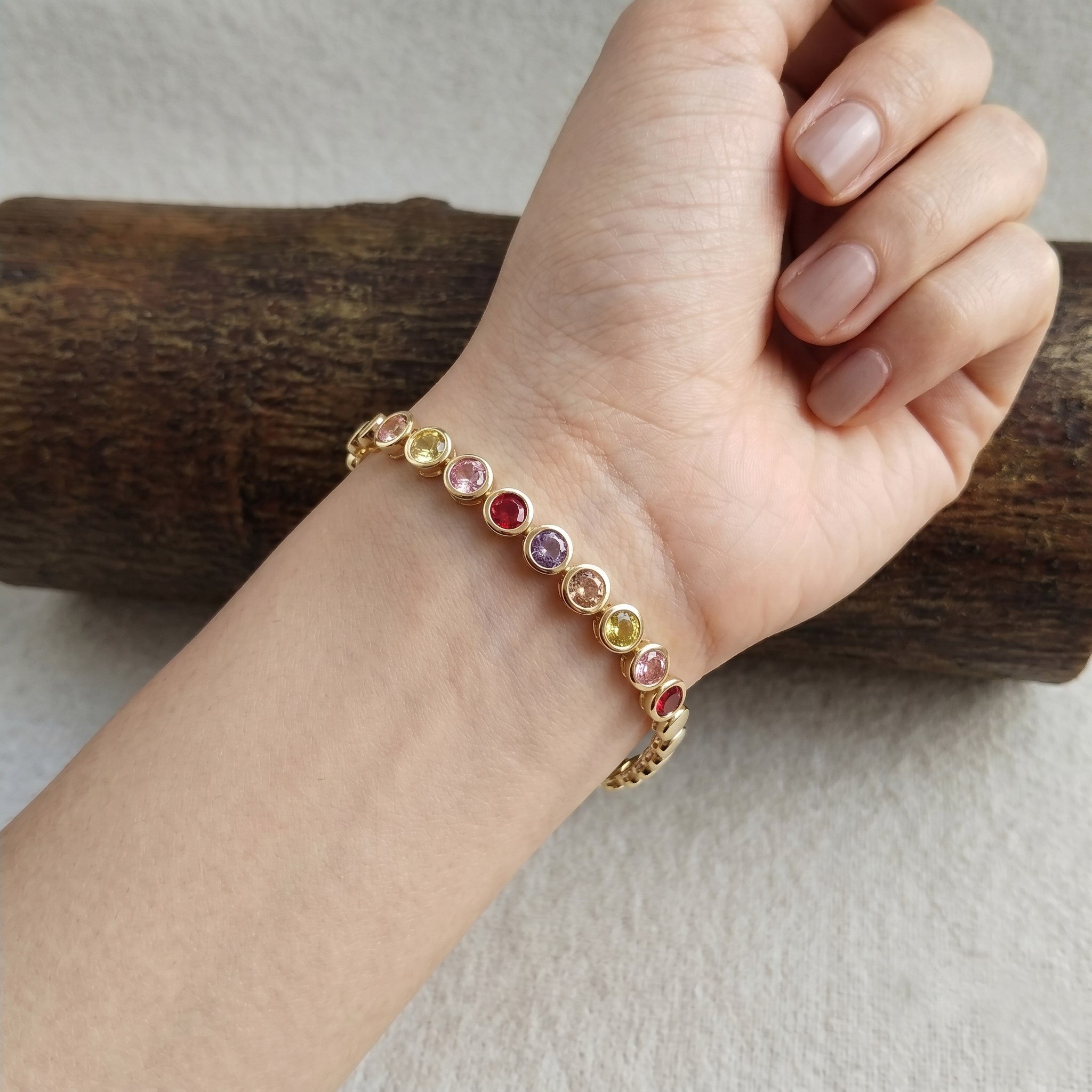 Multi-Color Stone 14K VIP Kaplama Bileklik
