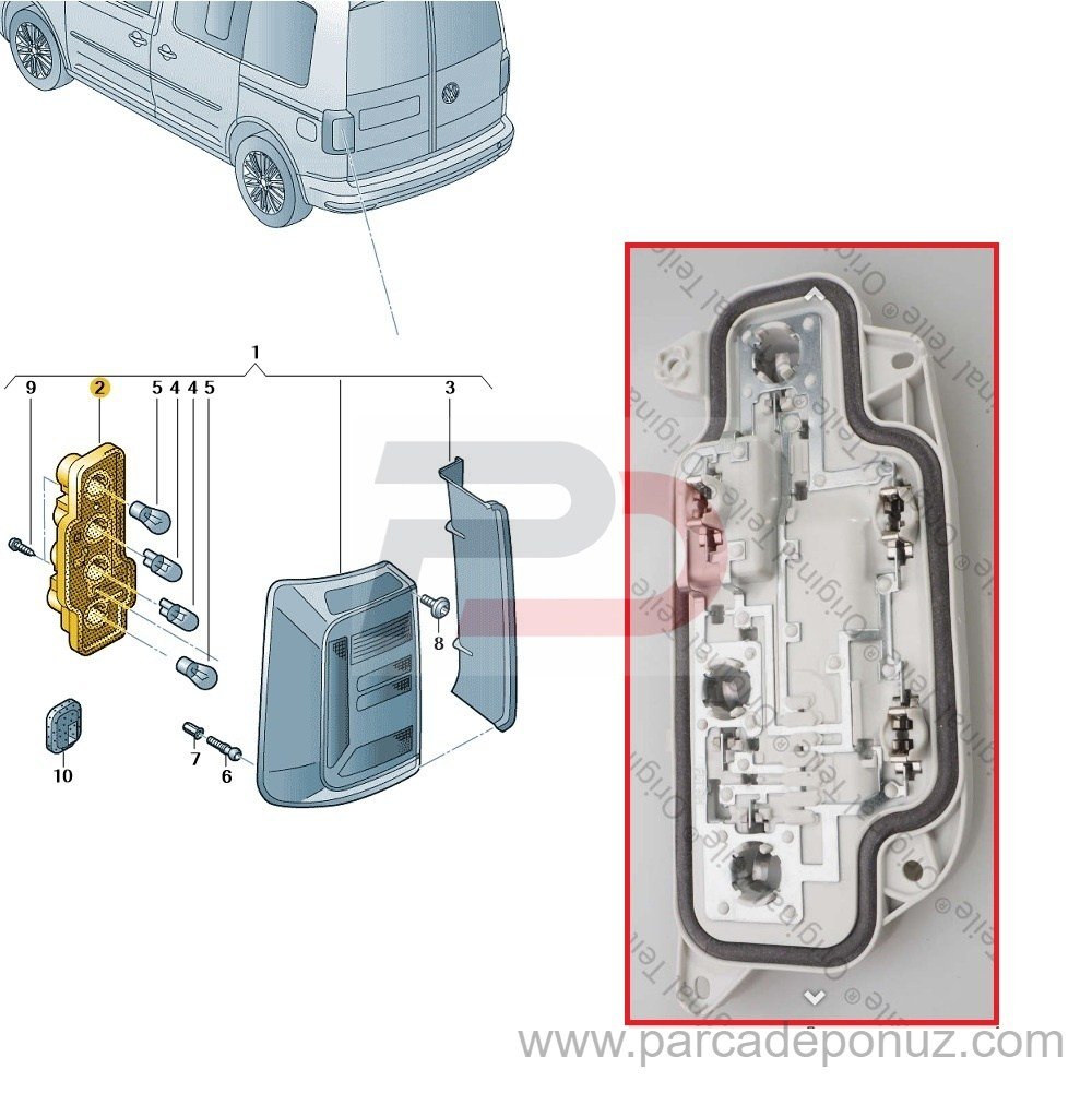 Caddy İle Uyumlu Sağ Stop Lambası Ampul Duyusu, Ampul Taşıyıcı 2K1945258C - 2K1945258 - 2K1945258A