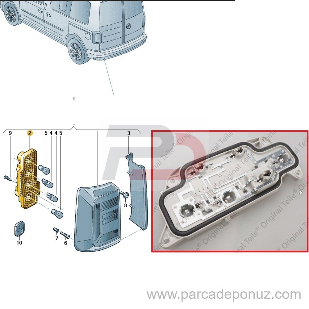 Caddy İle Uyumlu Sol Stop Lambası Ampul Duyusu, Ampul Taşıyıcı 2K1945257C - 2K1945257A - 2K1945257