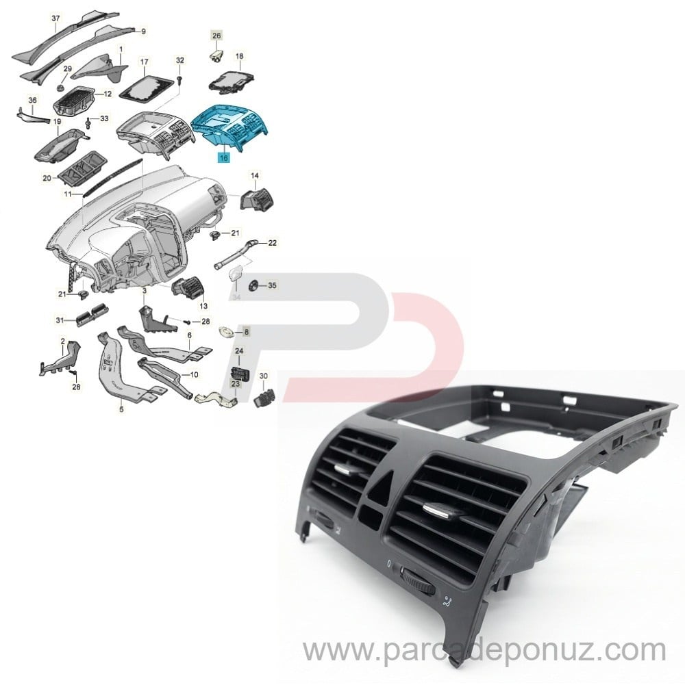 Jetta MK5 İle Uyumlu Orta Havalandırma Izgarası, Havalandırması 1K0819728H 1QB - 1K0 819 728H 1QB - 1K0819728
