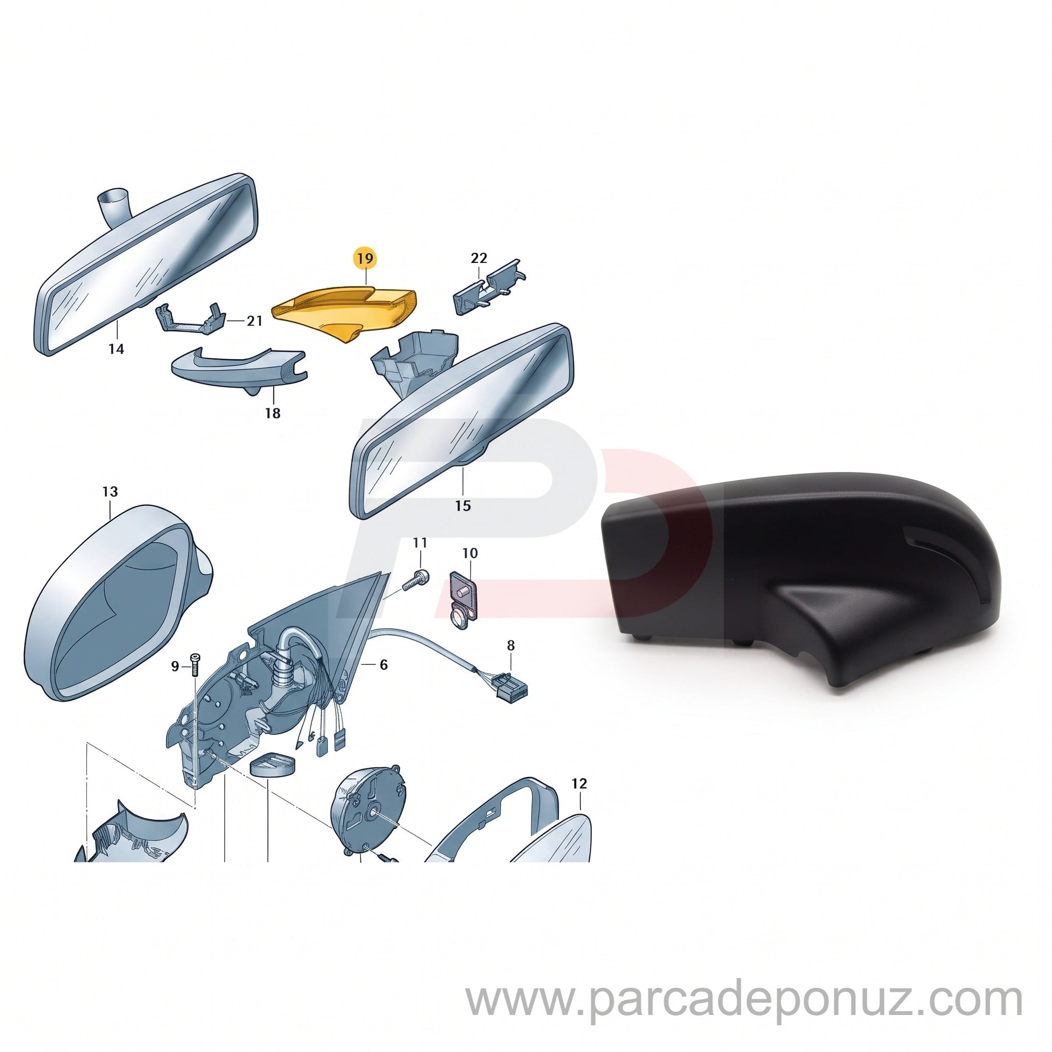 Passat B6 İç Dikiz Ayna Sensör Kapağı Sağ Taraf 3C0858548 9B9 - 3C0 858 548 9B9