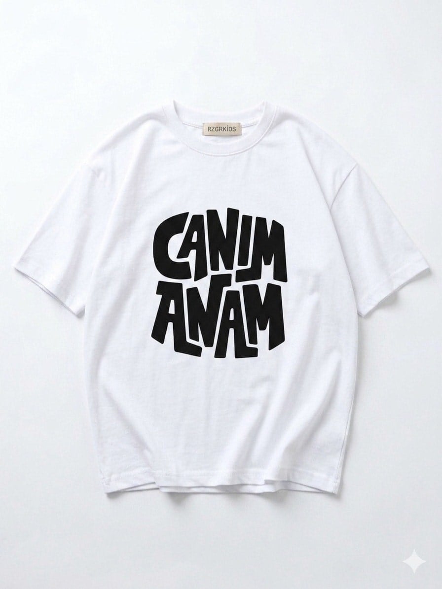 Canım Anam Baskılı Beyaz Oversize Tişört