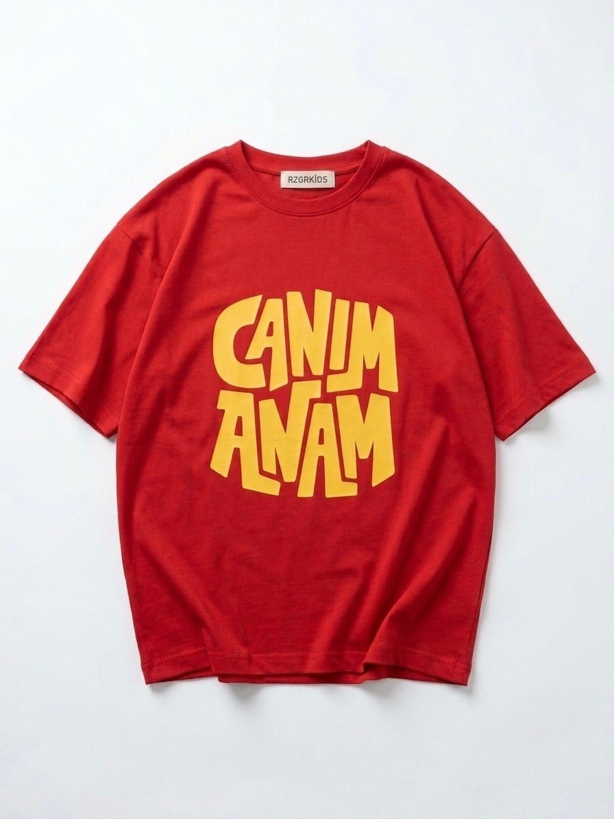 Kırmızı Oversize Canım Anam Tişört