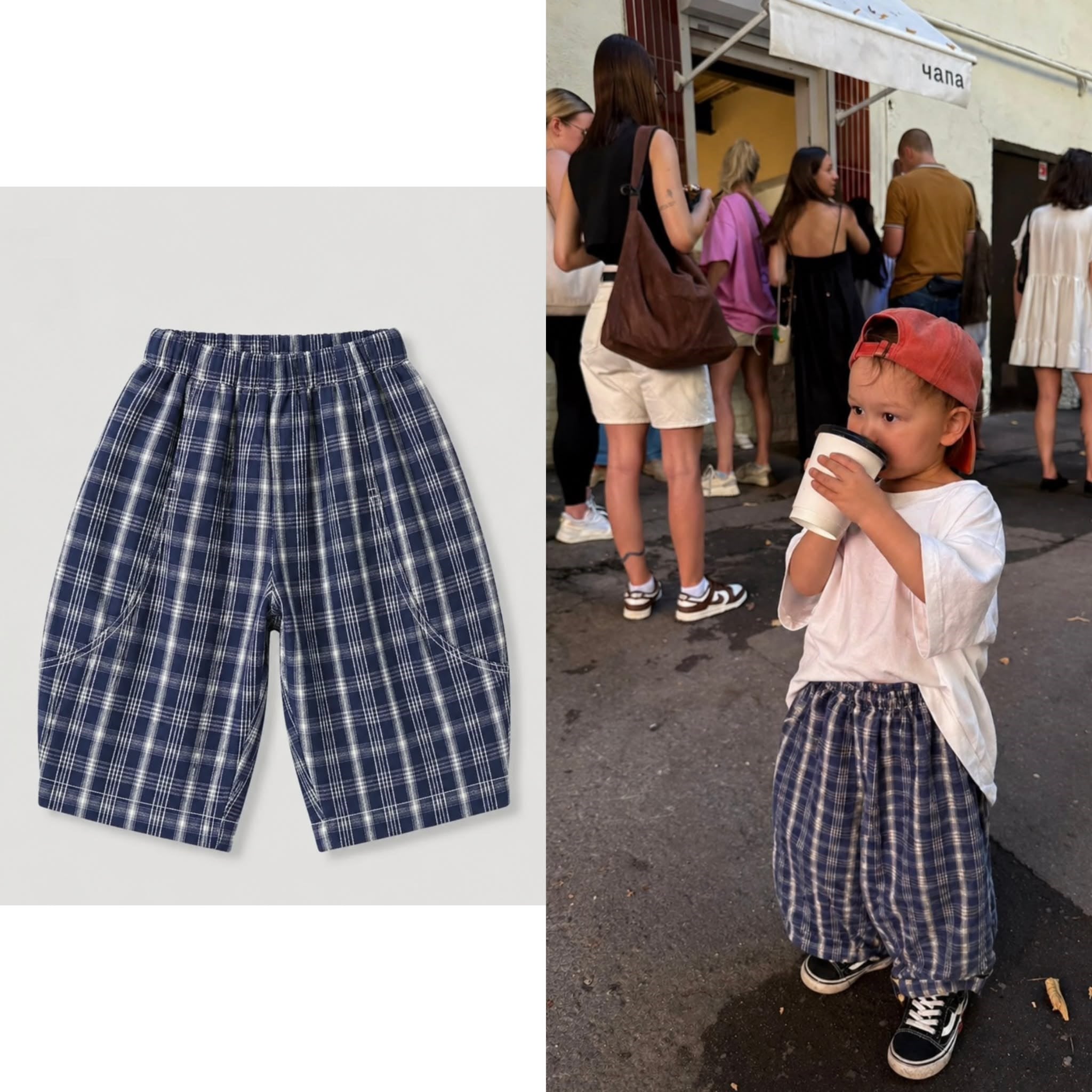 Mavi Ekose Balon Pantolon