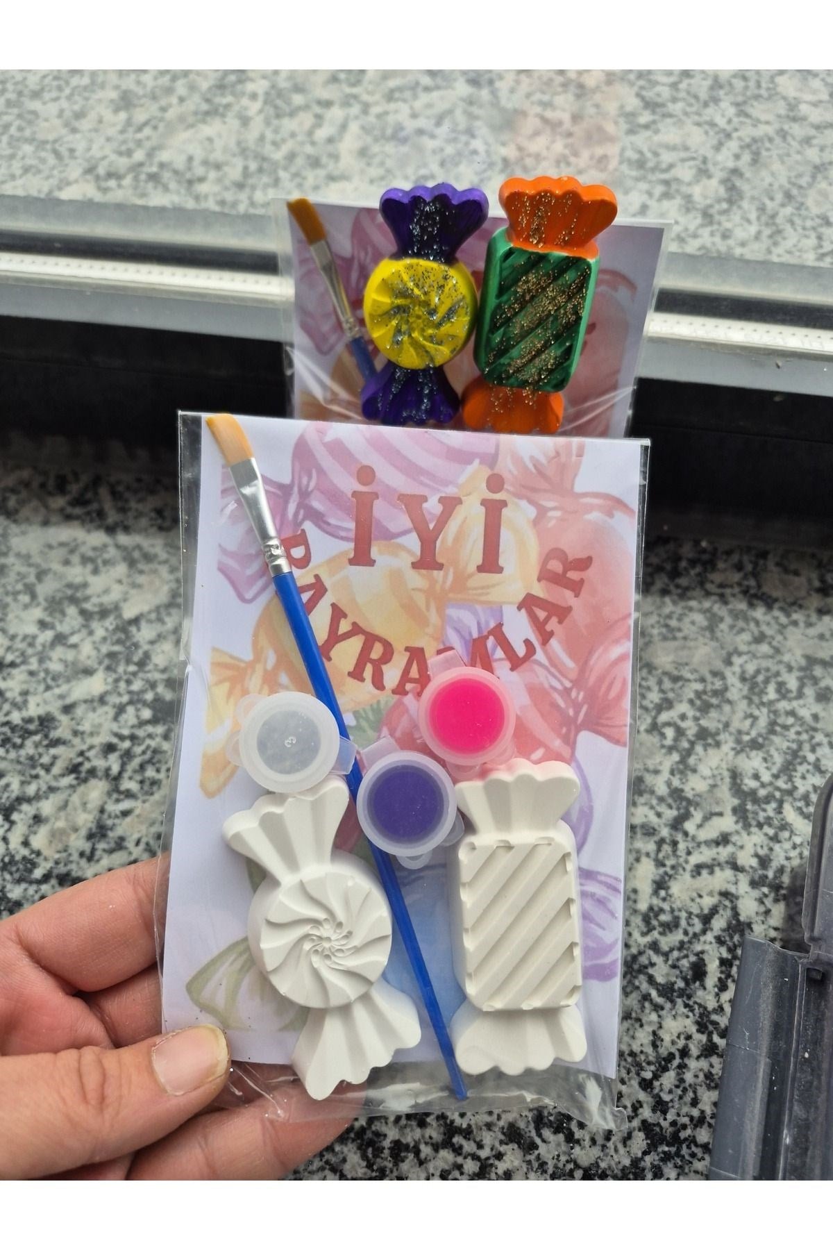 4 Paket - Bayram Şekeri Taş Boyama Seti- Bayram Hediyesi Çocuk Hediyesi