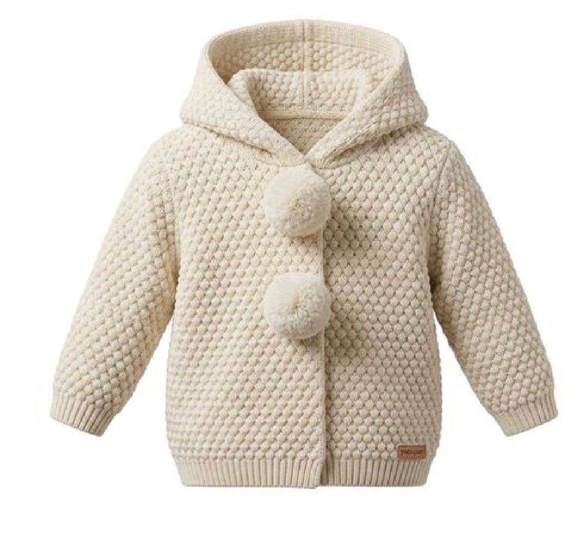 Ekru Pamuk Triko Kapüşonlu Unisex Bebek Hırka
