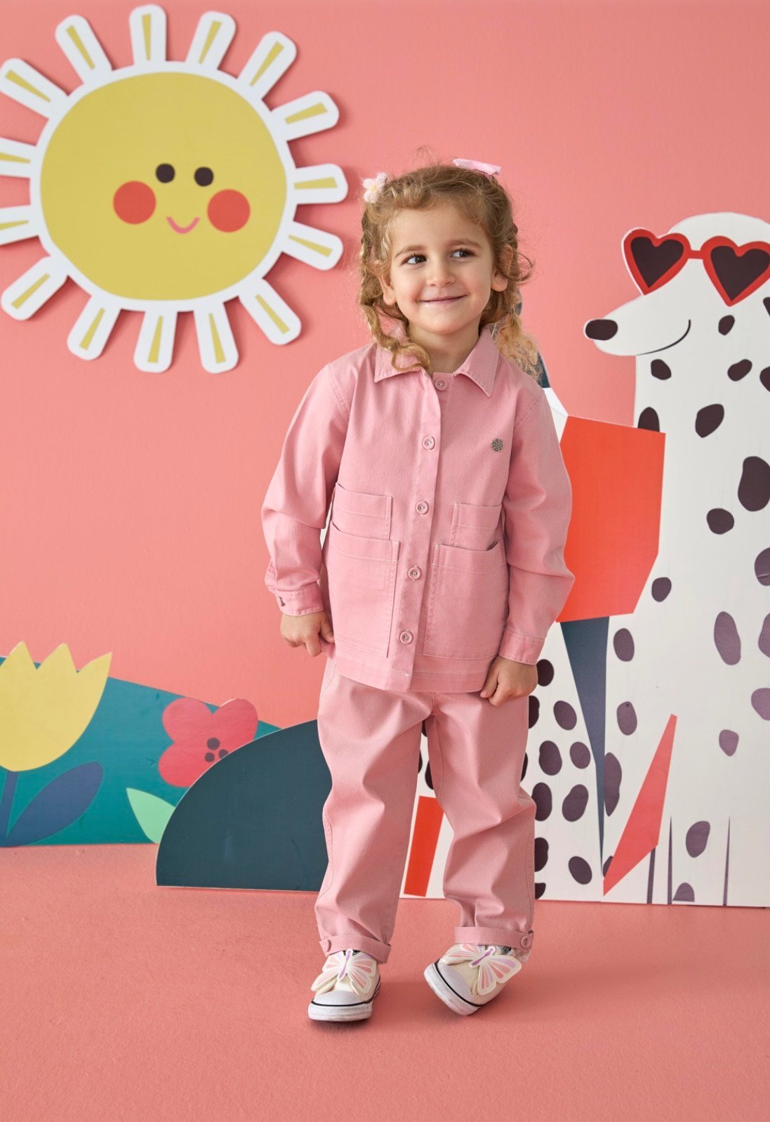 Pembe denim alt üst takım