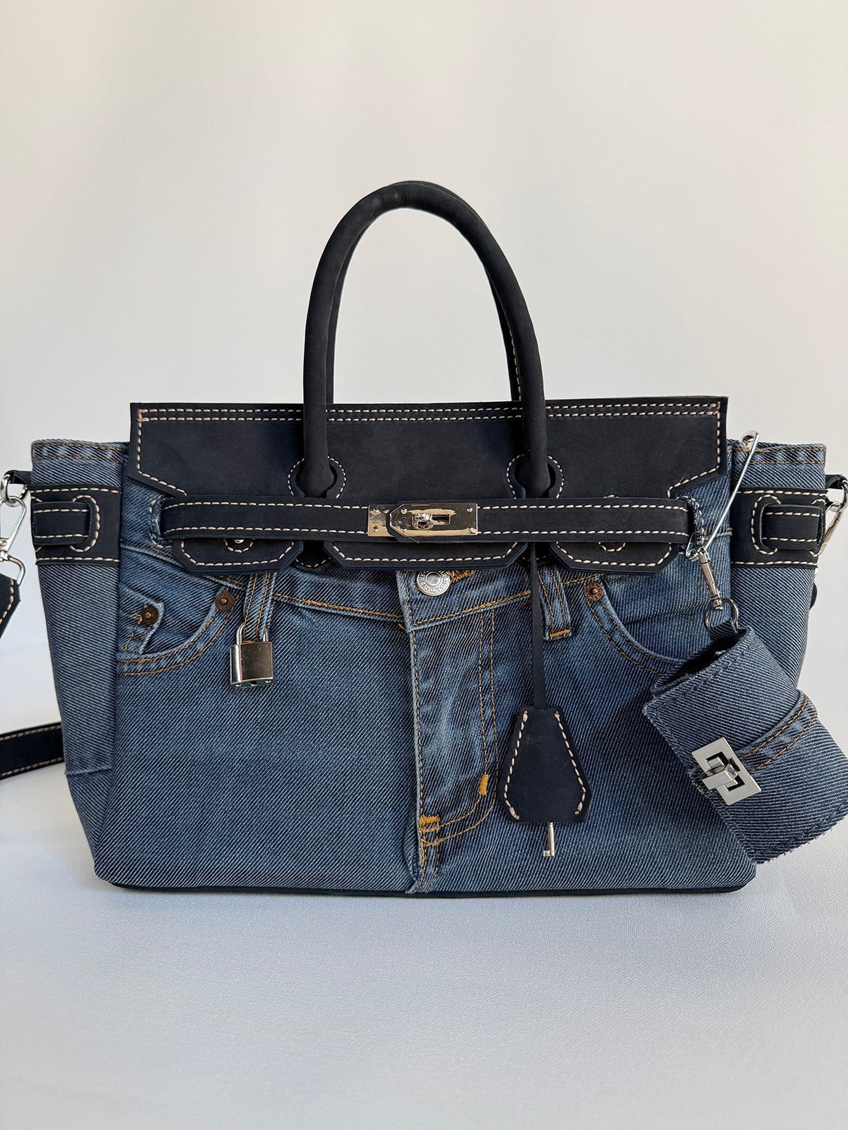 Desaryou Çanta Kot ve Lacivert Deri