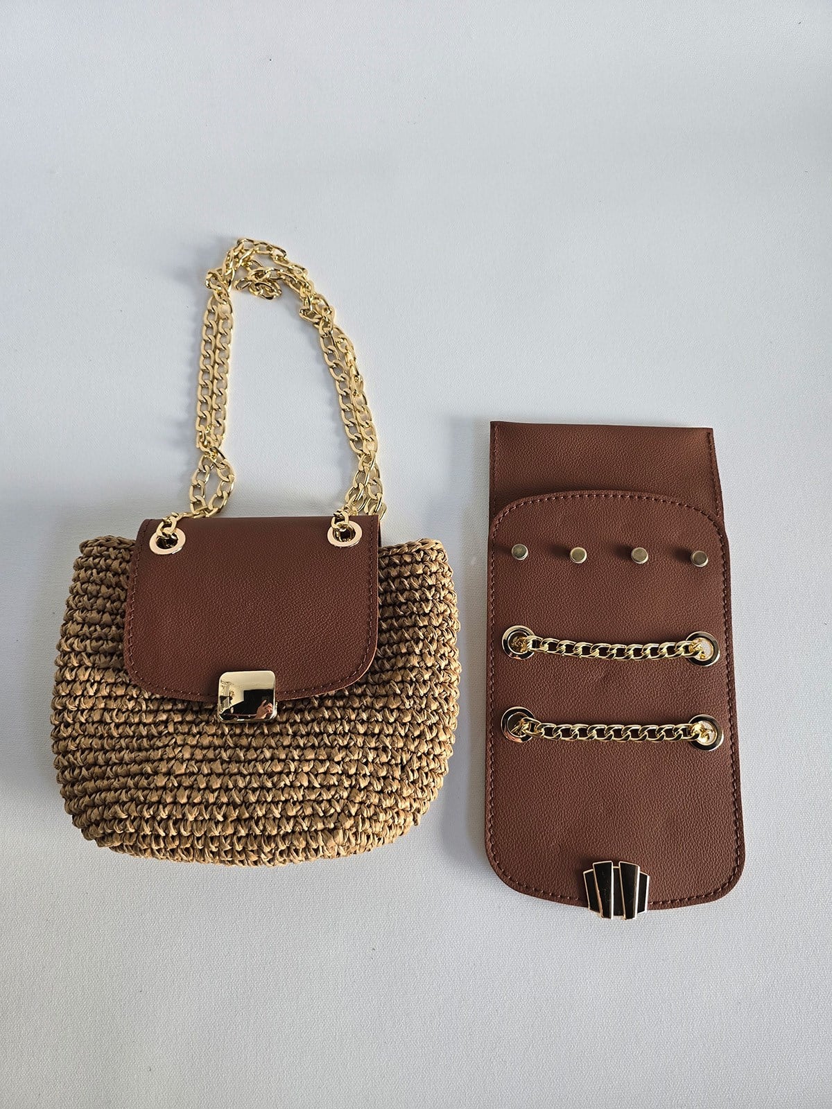 Ysl Kapak ve Zincir Omuz Askı - Kahverengi
