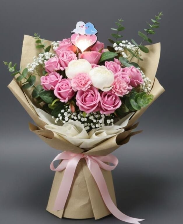 Love Kuşlar -  Işıklı Buket Süsü