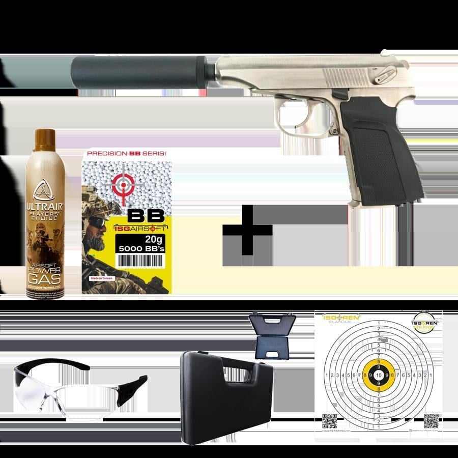 WE MAKAROV Susturuculu SILVER Airsoft GBB Tabanca Seti