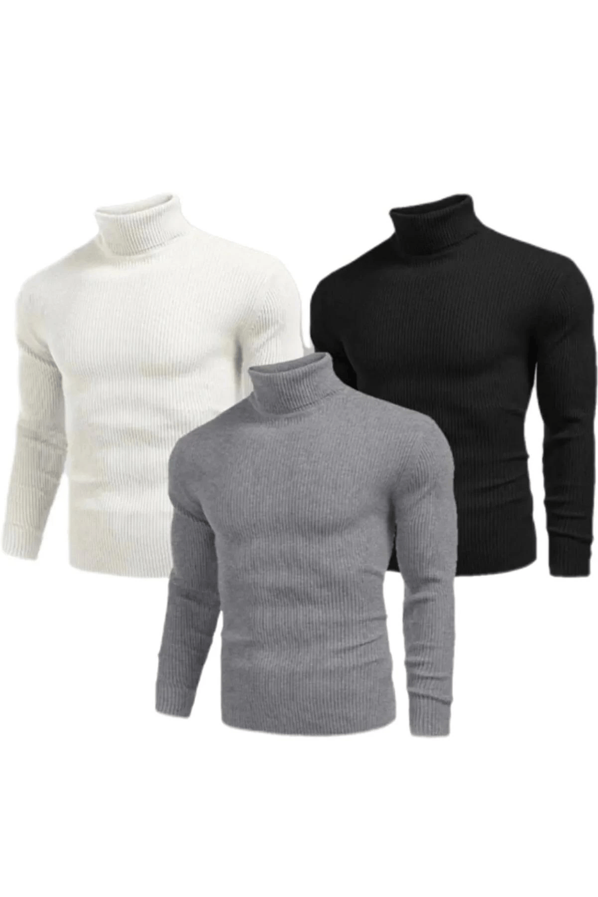 Erkek 3 Adet Kaşkorse Boğazlı Full Likralı Fitilli Slimfit Body