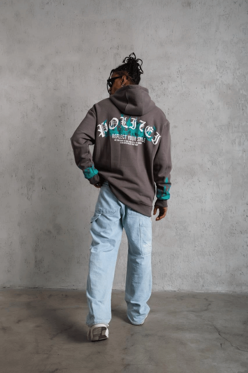 Erkek 3 iplik Pamuklu Alev Baskılı Kapüşonlu hoodie Sweatshirt - Gri