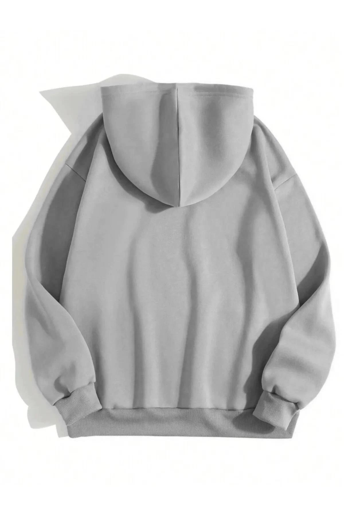 Erkek 3 İplik Pamuklu Kapüşonlu Kanguru Cepli Sweatshirt Hoodie - Boyalı Gri
