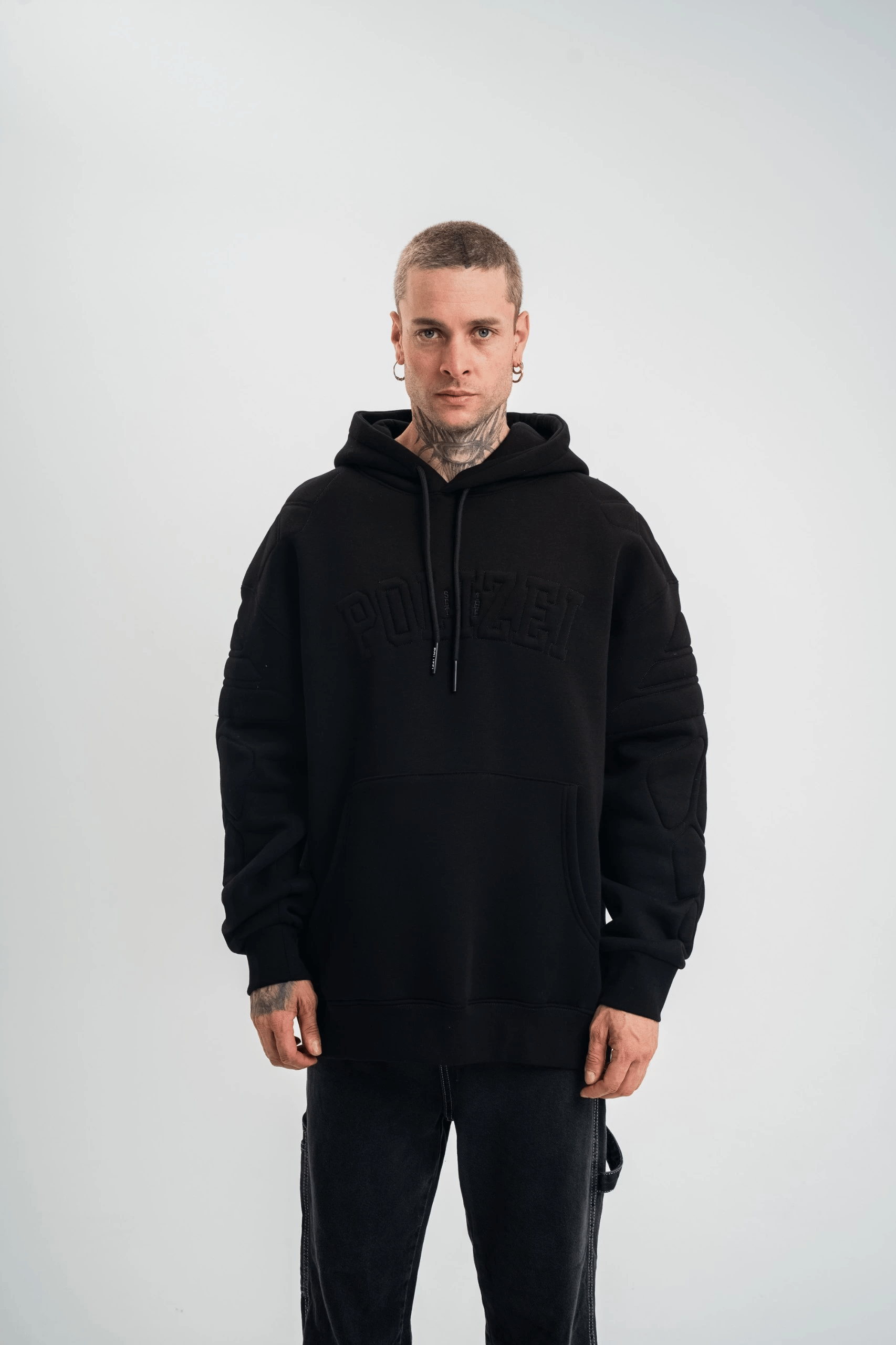 Erkek 3 İplik Pamuklu Oversize Kapüşonlu Nakışlı Hoodie SweatShirt - Siyah