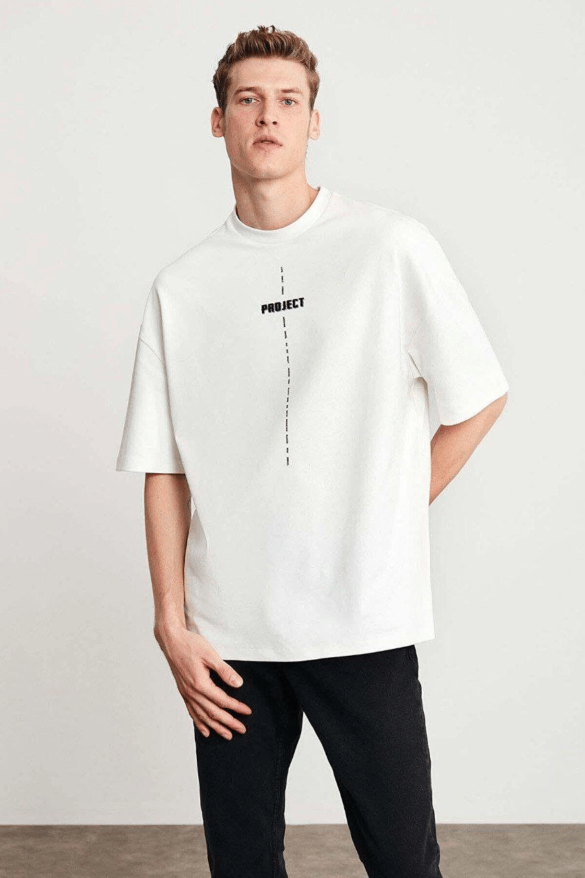 Erkek Baskılı T-Shirt Kısa Kol Bisiklet Yaka Regular Fit Rahat Kalıp Tişört - Beyaz