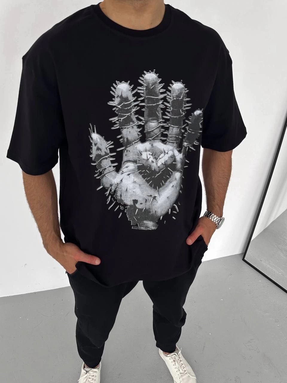 Erkek Baskılı T-Shirt Kısa Kol Bisiklet Yaka Regular Fit Rahat Kalıp Günlük Tişört - Siyah