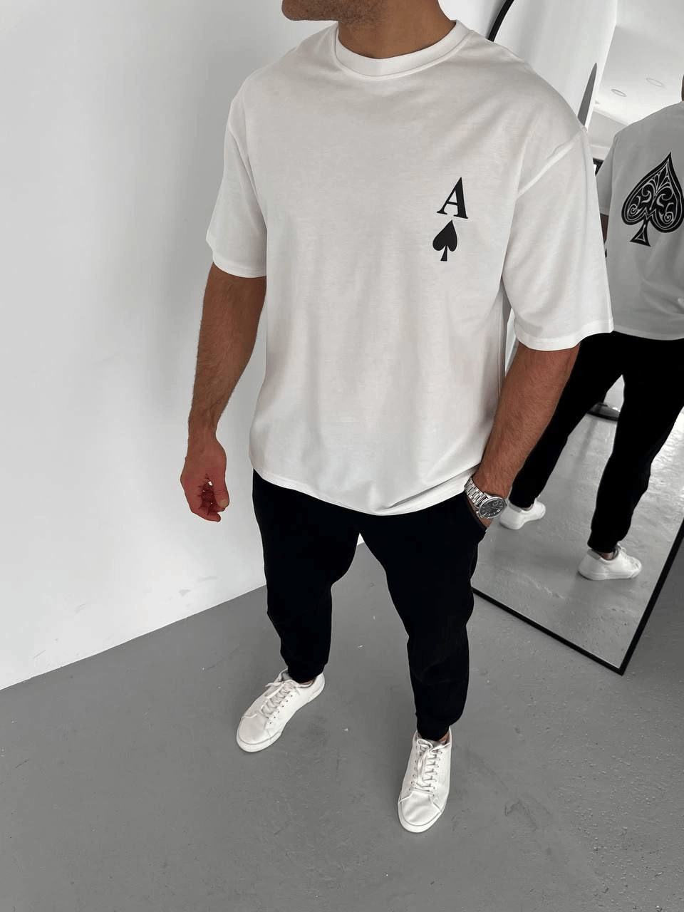 Erkek Baskılı T-Shirt Kısa Kol Bisiklet Yaka Regular Fit Rahat Kalıp Günlük Tişört - Beyaz