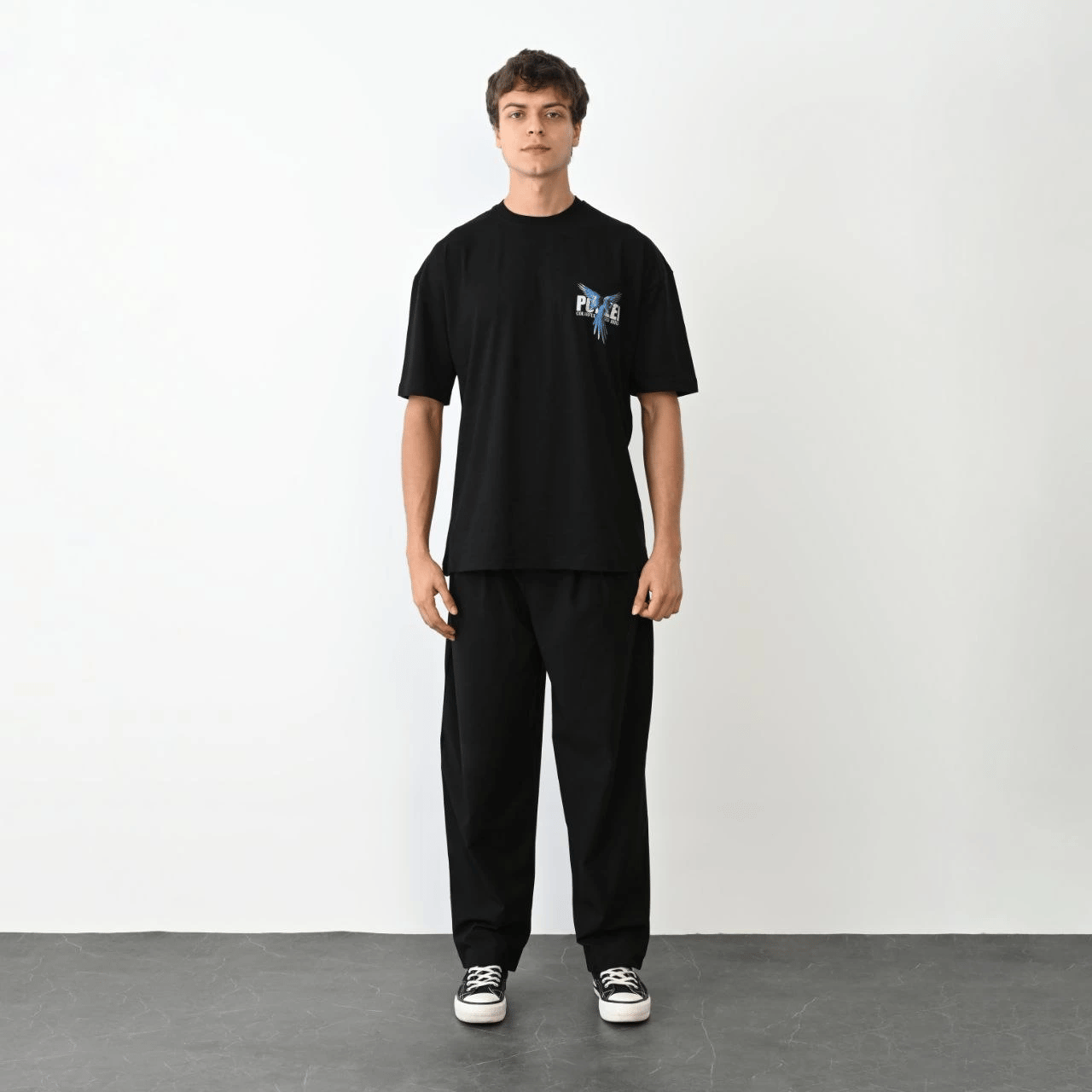 Erkek Baskılı T-Shirt Kısa Kol Bisiklet Yaka Regular Fit Rahat Kalıp Günlük Tişört - Siyah