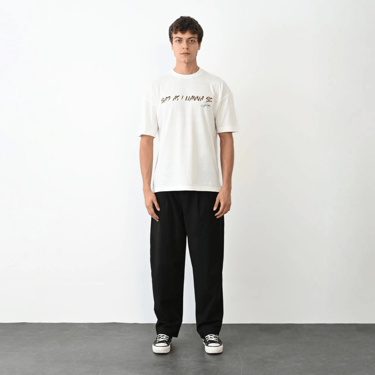 Erkek Baskılı T-Shirt Kısa Kol Bisiklet Yaka Regular Fit Rahat Kalıp Günlük Tişört- Beyaz