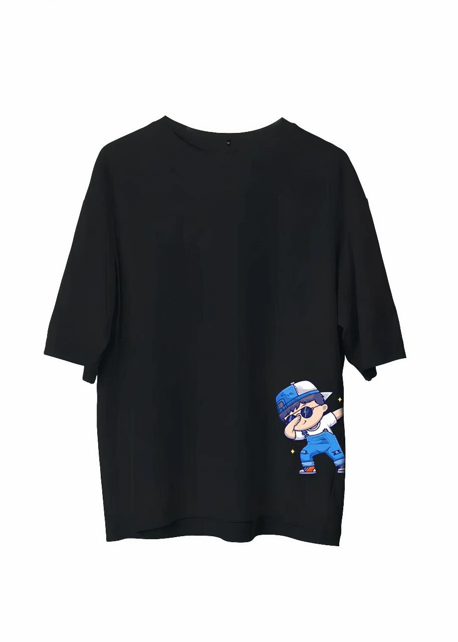 Erkek Baskılı T-Shirt Kısa Kol Bisiklet Yaka Regular Fit Rahat Kalıp Günlük Tişört - Siyah