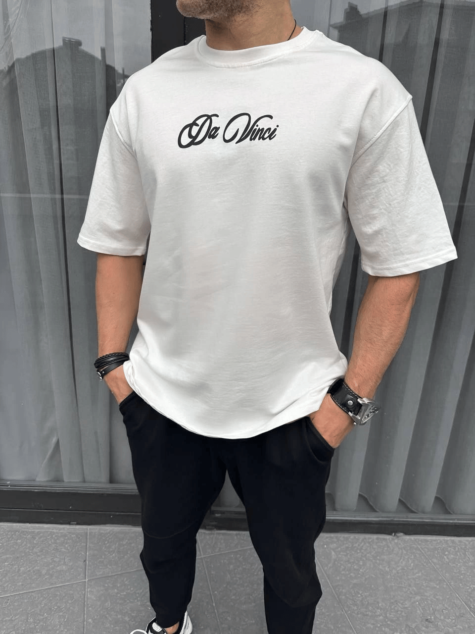 Erkek Baskılı T-Shirt Kısa Kol Bisiklet Yaka Regular Fit Rahat Kalıp Günlük Tişört - Beyaz