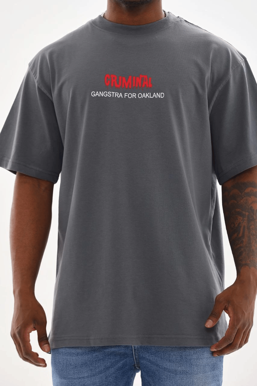 Erkek Baskılı T-Shirt Kısa Kol Bisiklet Yaka Rahat Kalıp Tişört - Füme
