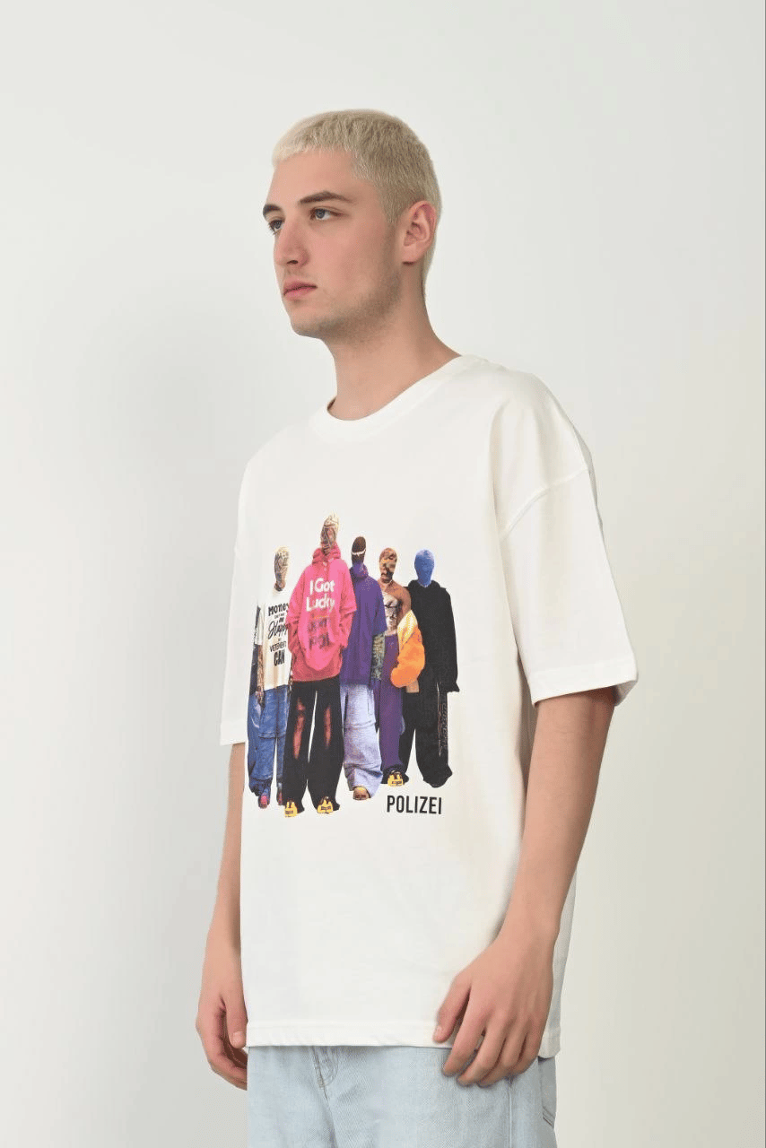 Erkek Baskılı T-Shirt Kısa Kol Bisiklet Yaka Rahat Kalıp Tişört - Beyaz