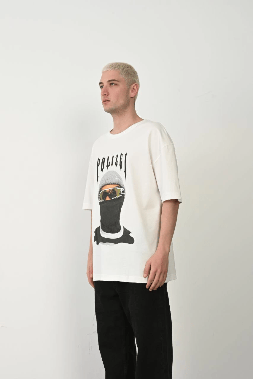 Erkek Baskılı T-Shirt Kısa Kol Bisiklet Yaka Rahat Kalıp Tişört - Beyaz